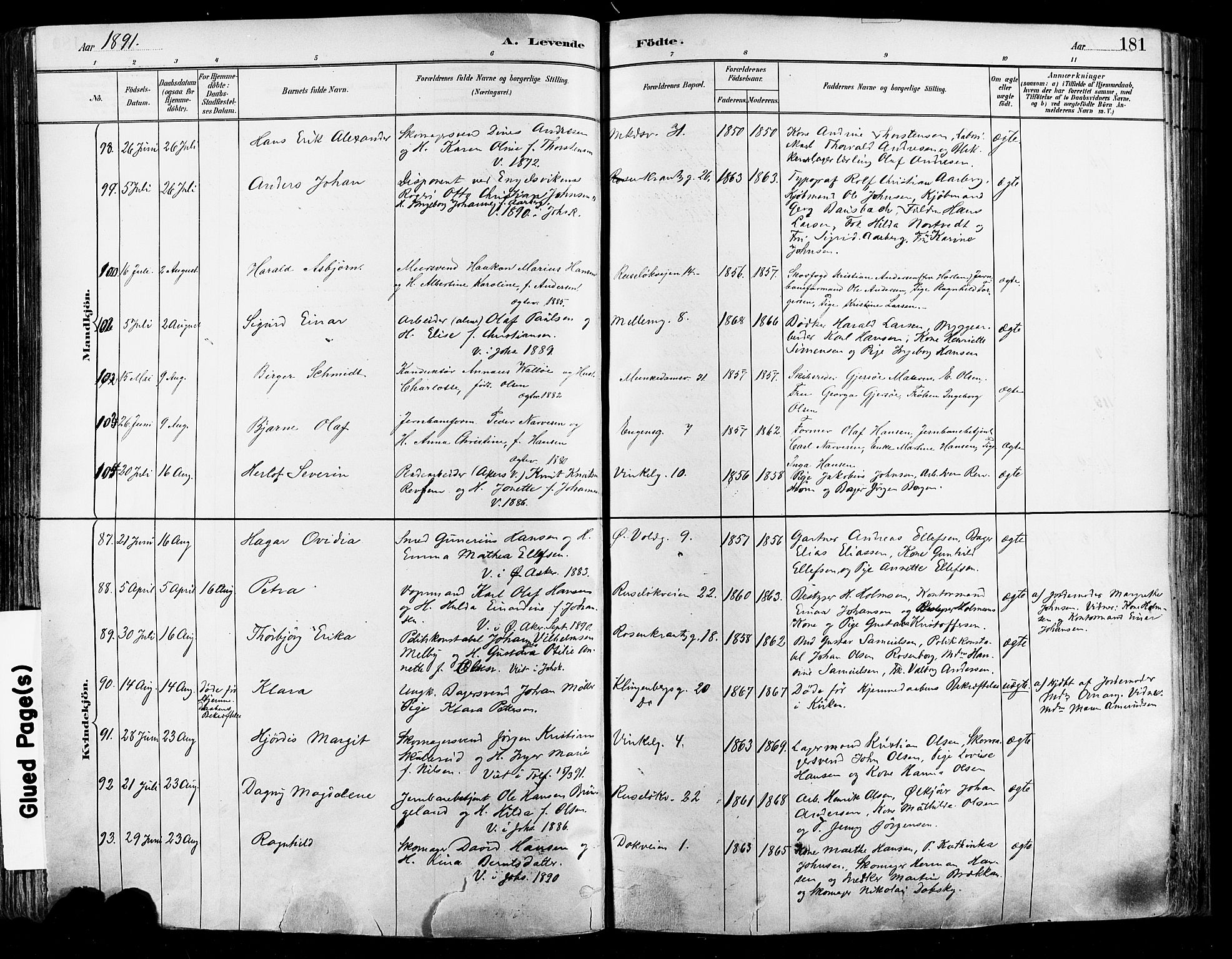 Johannes prestekontor Kirkebøker, SAO/A-10852/F/Fa/L0003: Parish register (official) no. 3, 1882-1896, p. 181