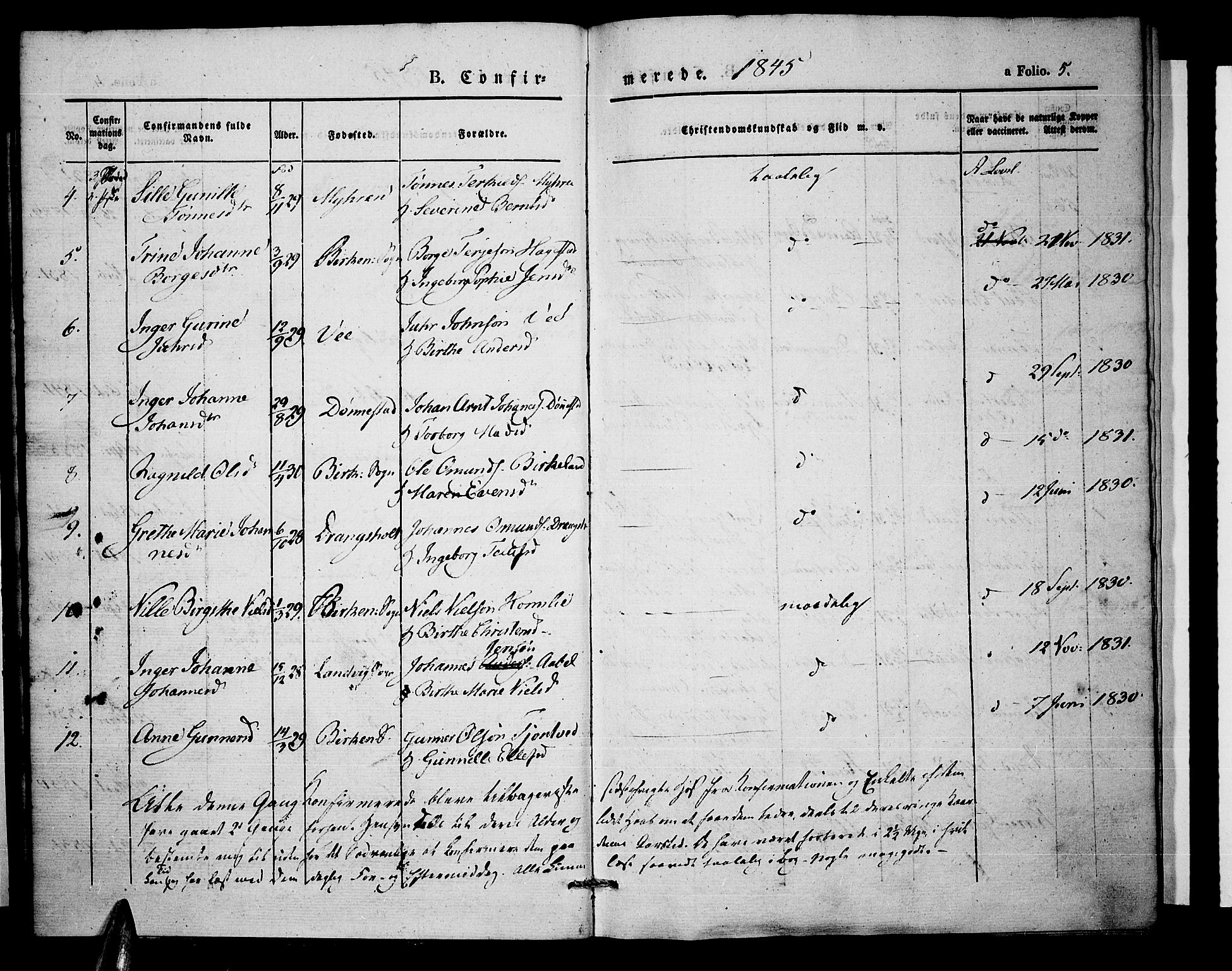 Tveit sokneprestkontor, AV/SAK-1111-0043/F/Fa/L0004: Parish register (official) no. A 4, 1843-1852, p. 5