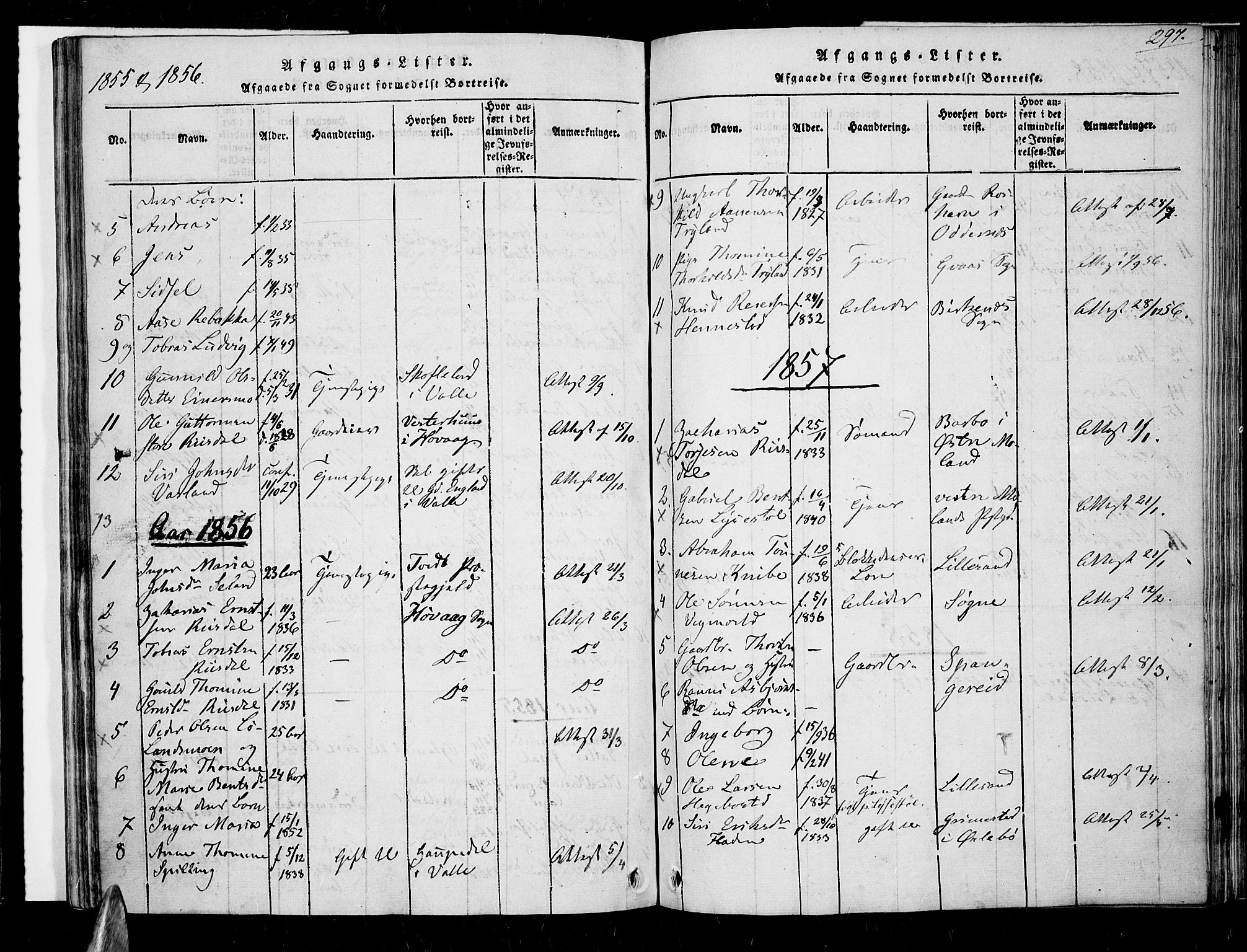 Nord-Audnedal sokneprestkontor, SAK/1111-0032/F/Fa/Fab/L0001: Parish register (official) no. A 1, 1816-1858, p. 297