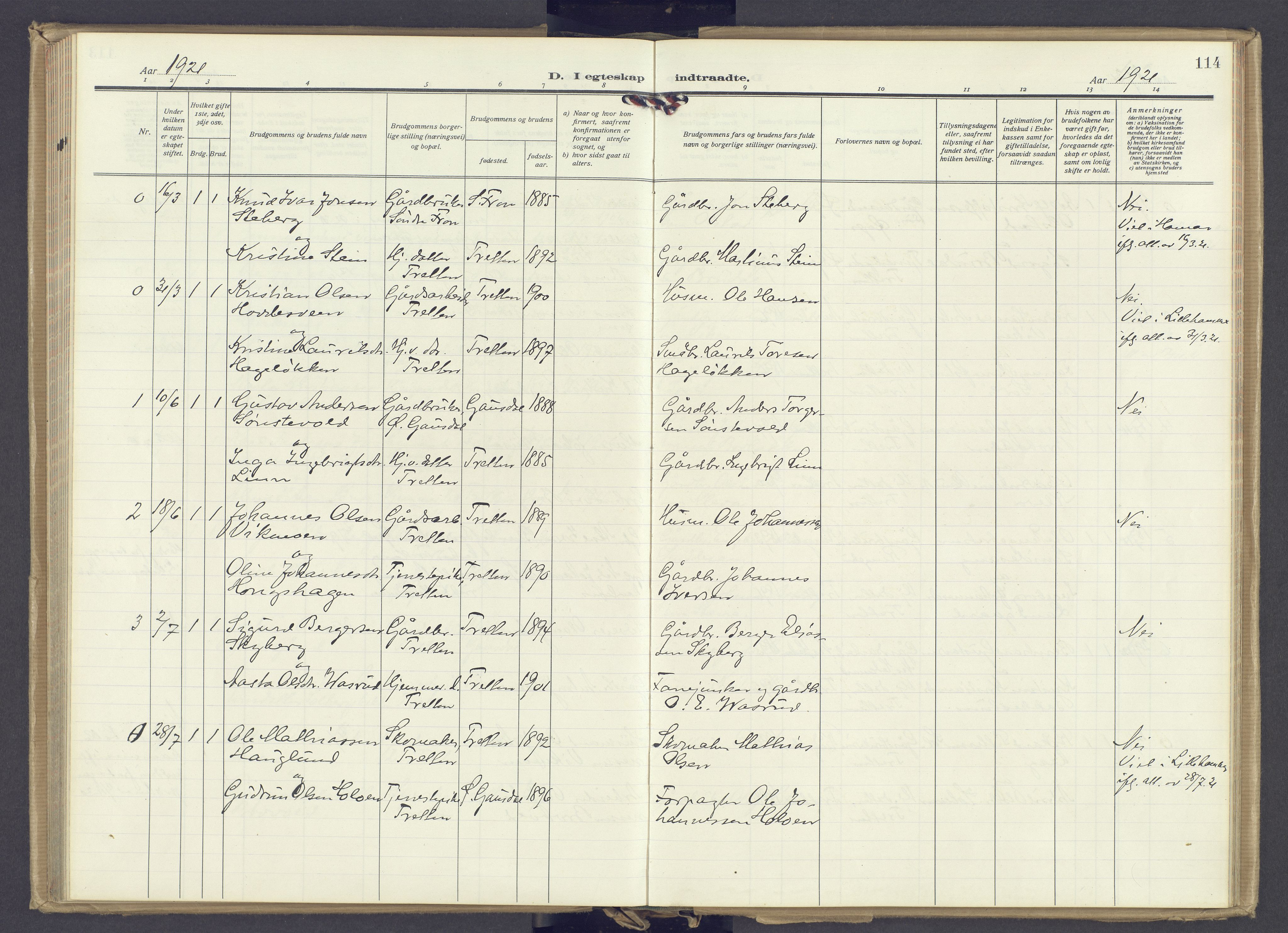 Øyer prestekontor, SAH/PREST-084/H/Ha/Haa/L0014: Parish register (official) no. 14, 1919-1932, p. 114