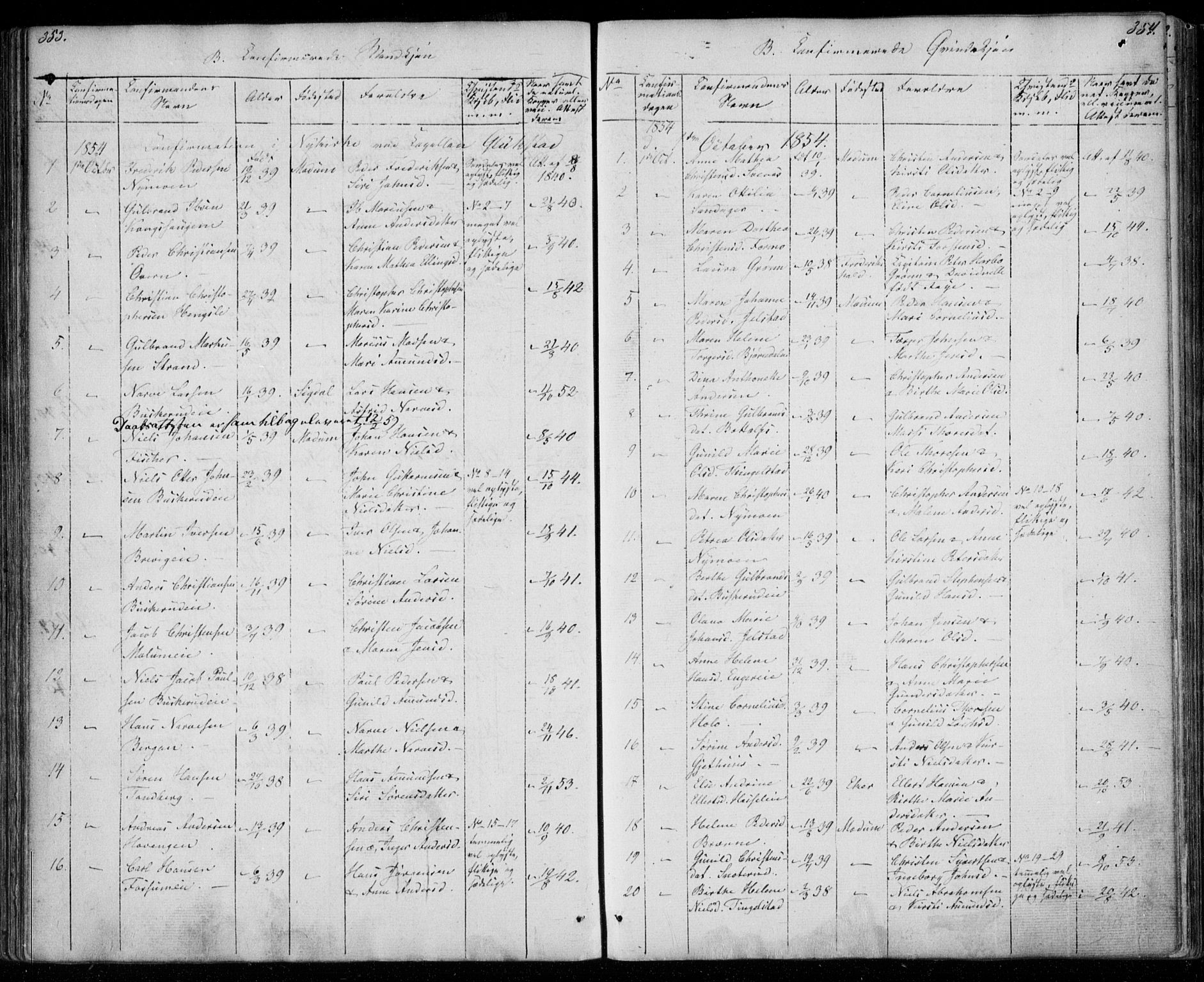 Modum kirkebøker, AV/SAKO-A-234/F/Fa/L0008: Parish register (official) no. 8, 1851-1859, p. 353-354