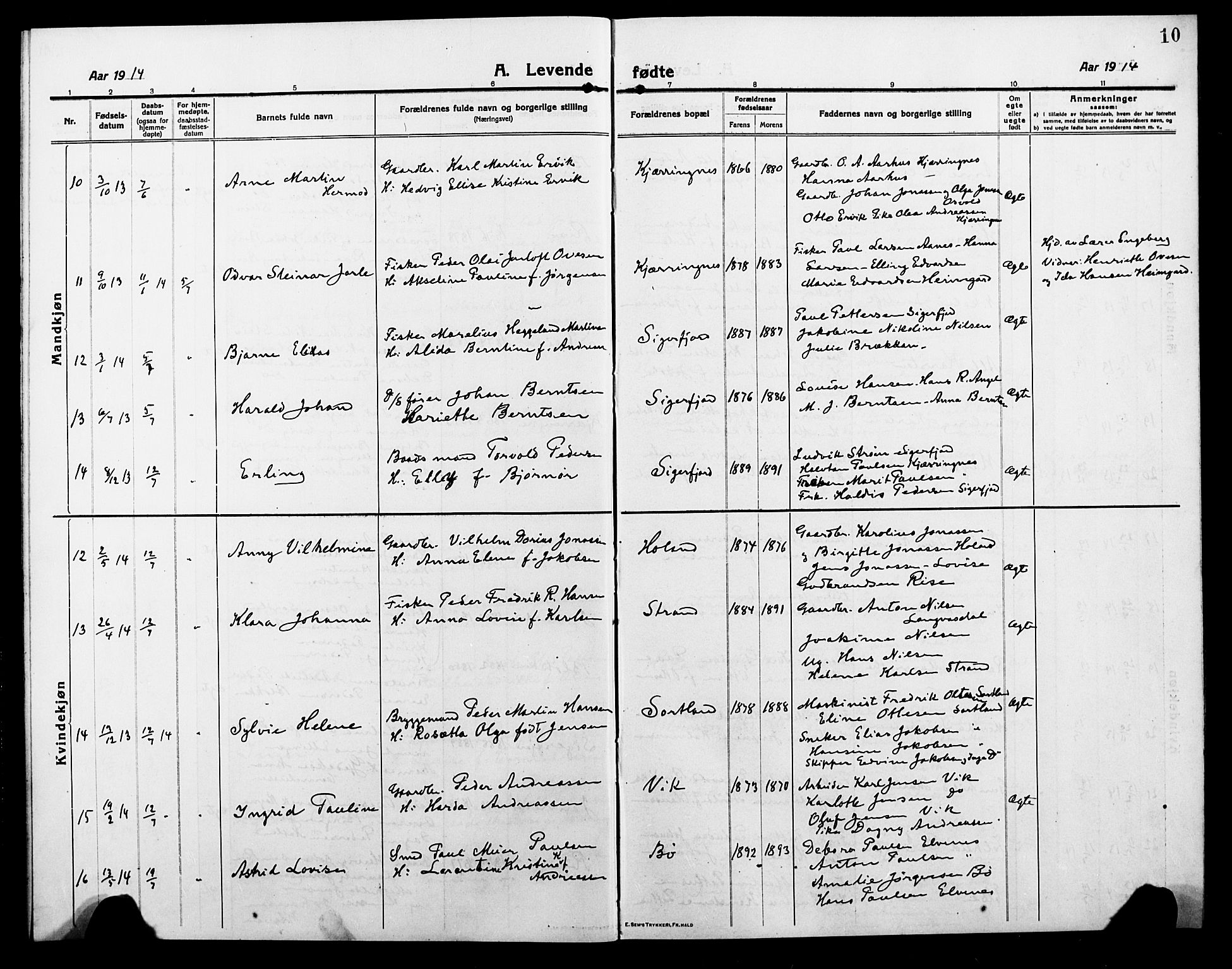 Ministerialprotokoller, klokkerbøker og fødselsregistre - Nordland, AV/SAT-A-1459/895/L1383: Parish register (copy) no. 895C05, 1913-1922, p. 10