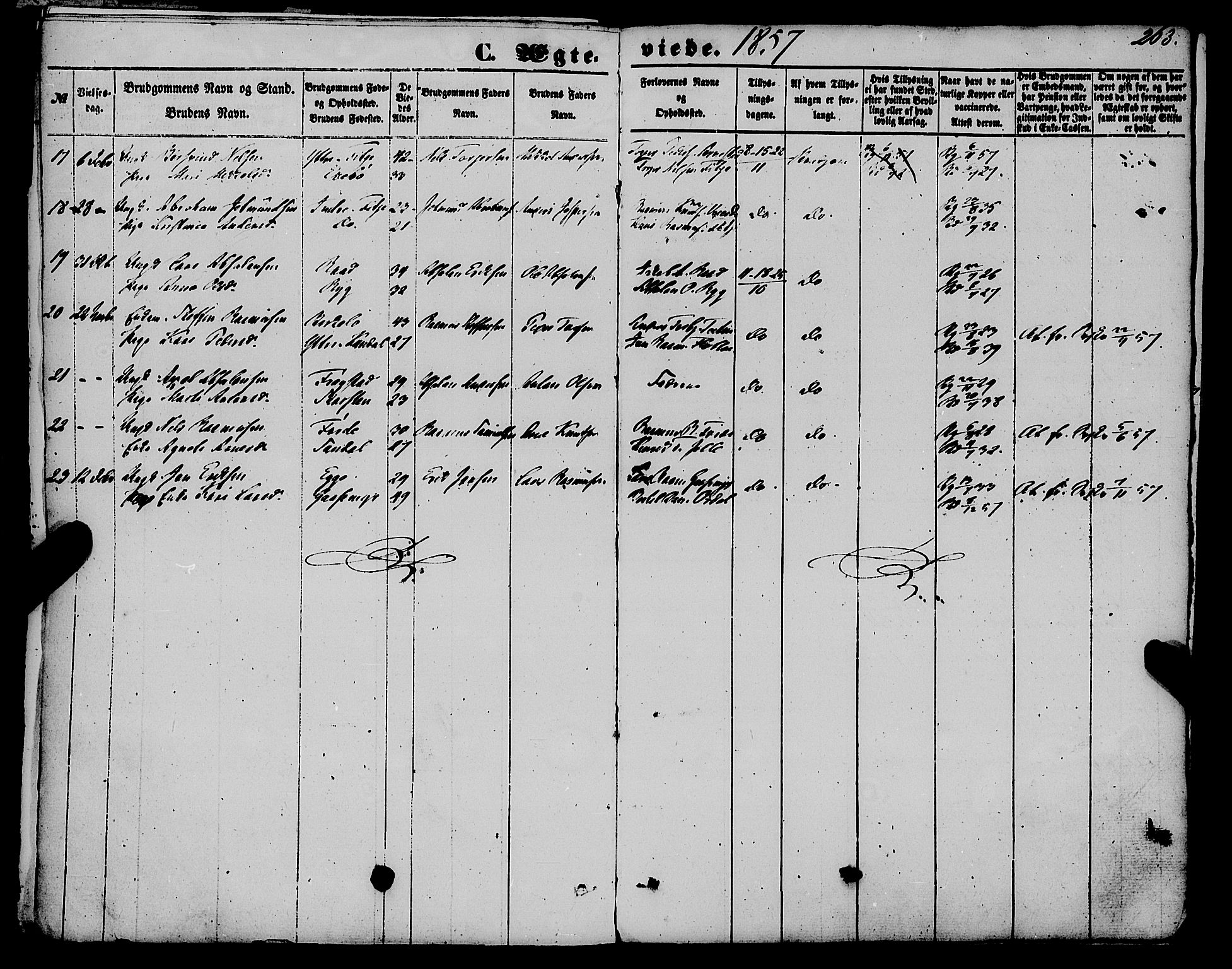 Gloppen sokneprestembete, SAB/A-80101/H/Haa/Haaa/L0009: Parish register (official) no. A 9, 1855-1870, p. 263
