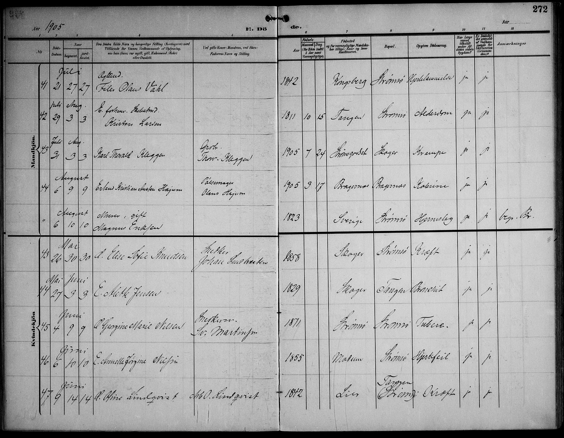 Strømsø kirkebøker, SAKO/A-246/F/Fa/L0026: Parish register (official) no. I 26, 1905-1914, p. 272