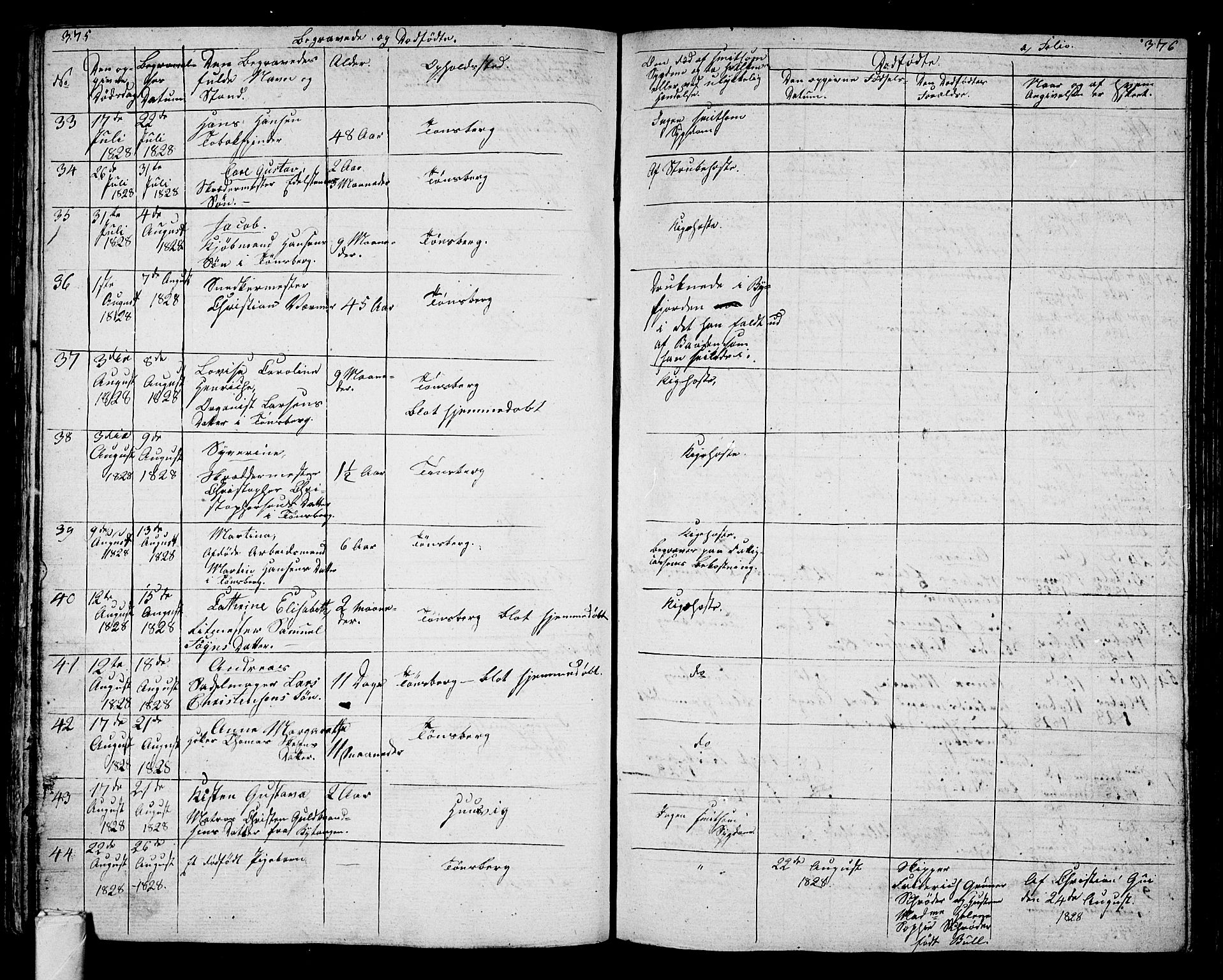 Tønsberg kirkebøker, AV/SAKO-A-330/G/Ga/L0002: Parish register (copy) no. 2, 1827-1854, p. 375-376