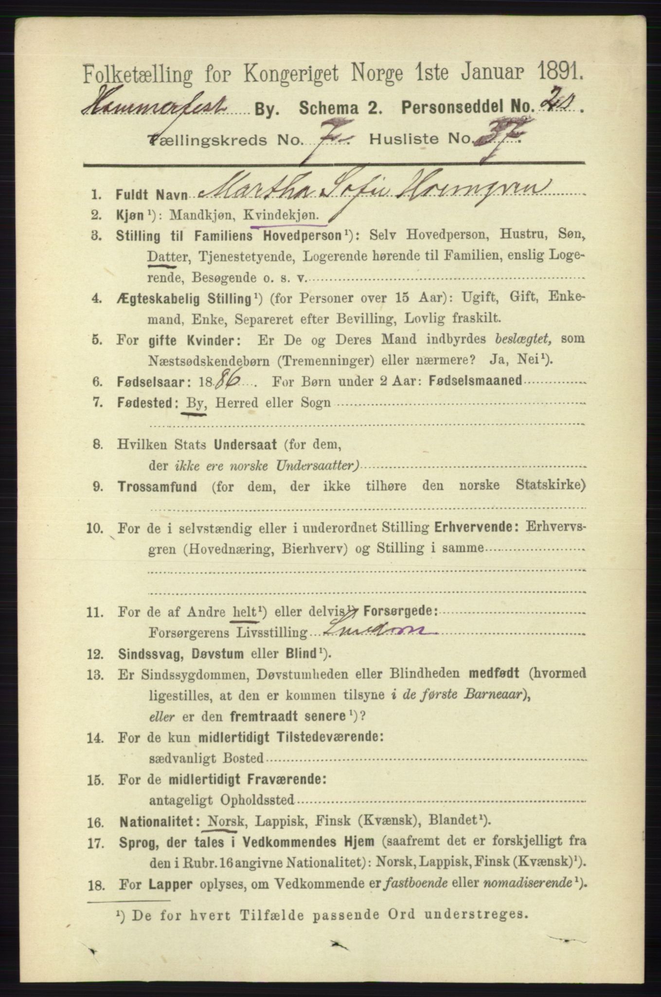 RA, 1891 census for 2001 Hammerfest, 1891, p. 2769