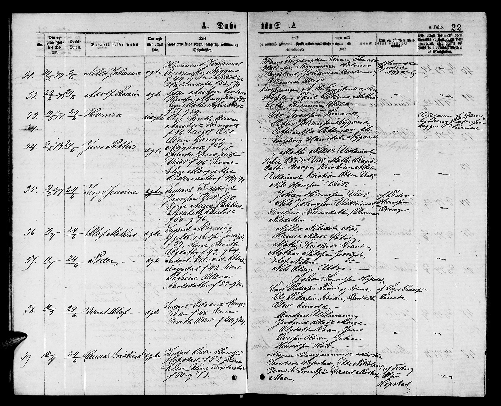 Ministerialprotokoller, klokkerbøker og fødselsregistre - Sør-Trøndelag, AV/SAT-A-1456/657/L0715: Parish register (copy) no. 657C02, 1873-1888, p. 22