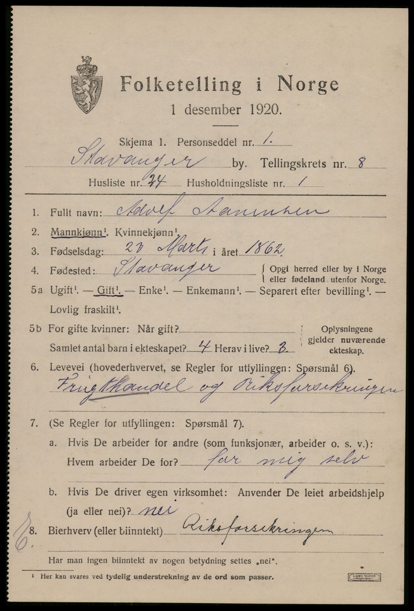 SAST, 1920 census for Stavanger, 1920, p. 47432