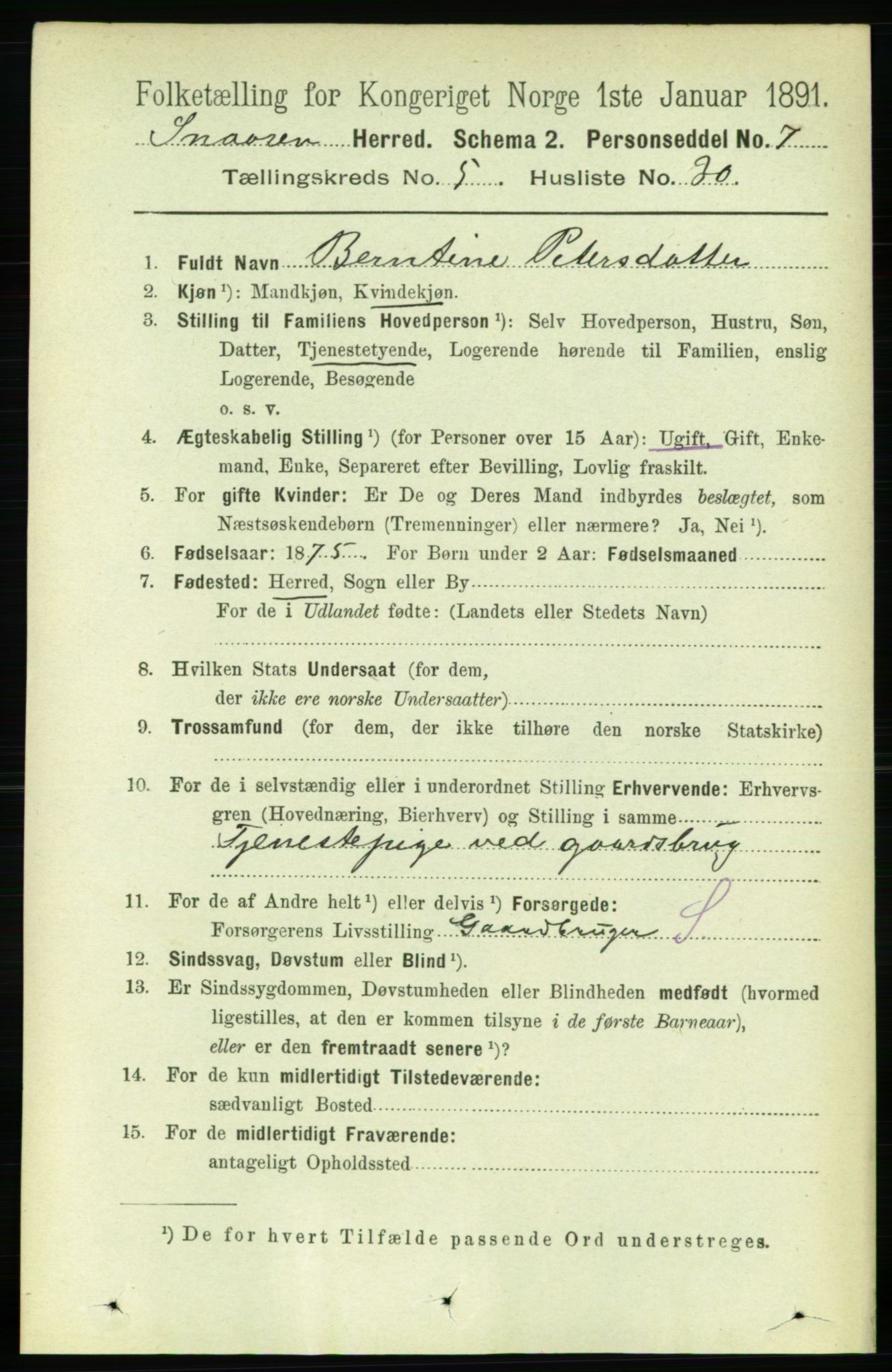 RA, 1891 census for 1736 Snåsa, 1891, p. 1625