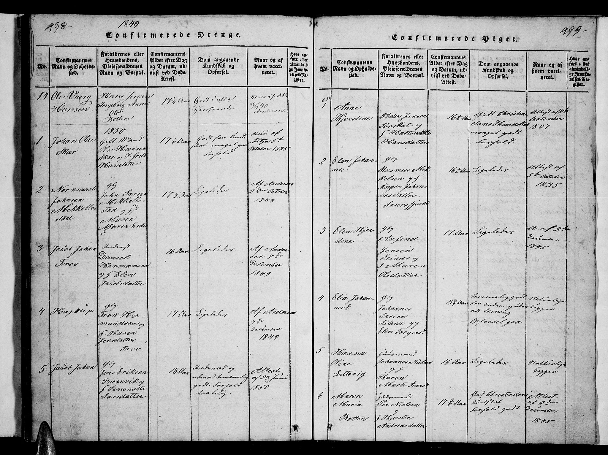 Ministerialprotokoller, klokkerbøker og fødselsregistre - Nordland, AV/SAT-A-1459/857/L0826: Parish register (copy) no. 857C01, 1821-1852, p. 498-499