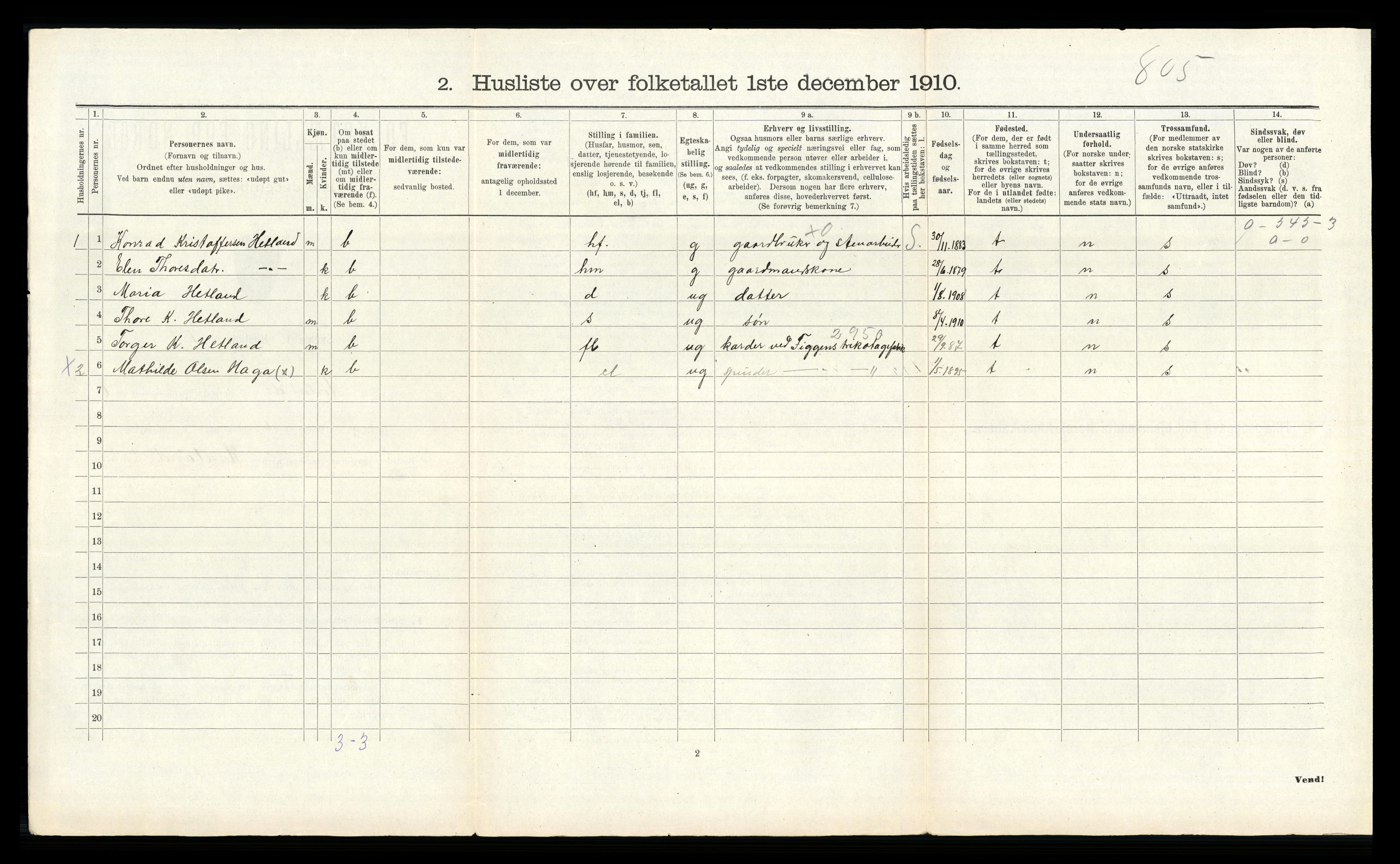 RA, 1910 census for Høyland, 1910, p. 353