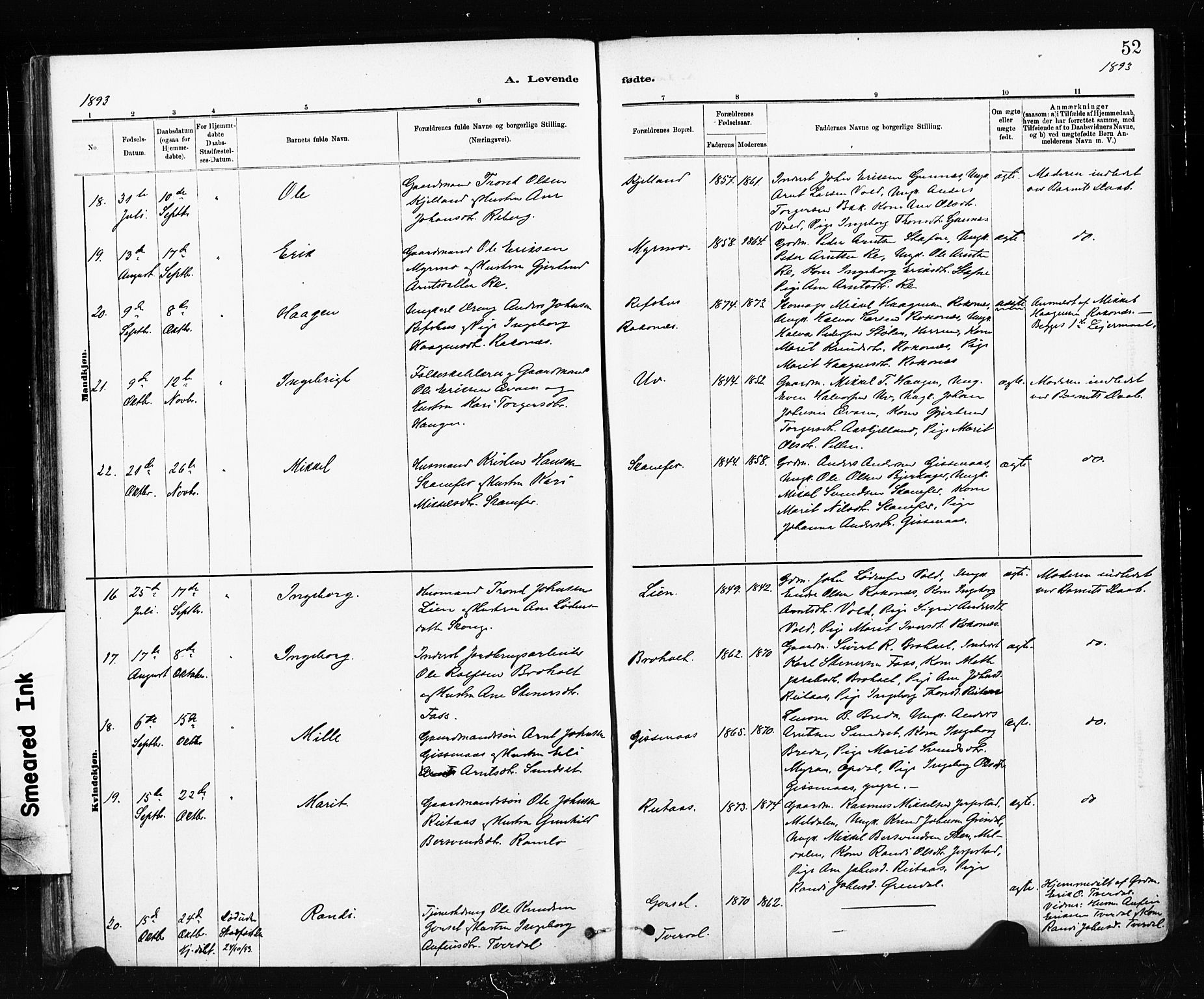 Ministerialprotokoller, klokkerbøker og fødselsregistre - Sør-Trøndelag, AV/SAT-A-1456/674/L0871: Parish register (official) no. 674A03, 1880-1896, p. 52