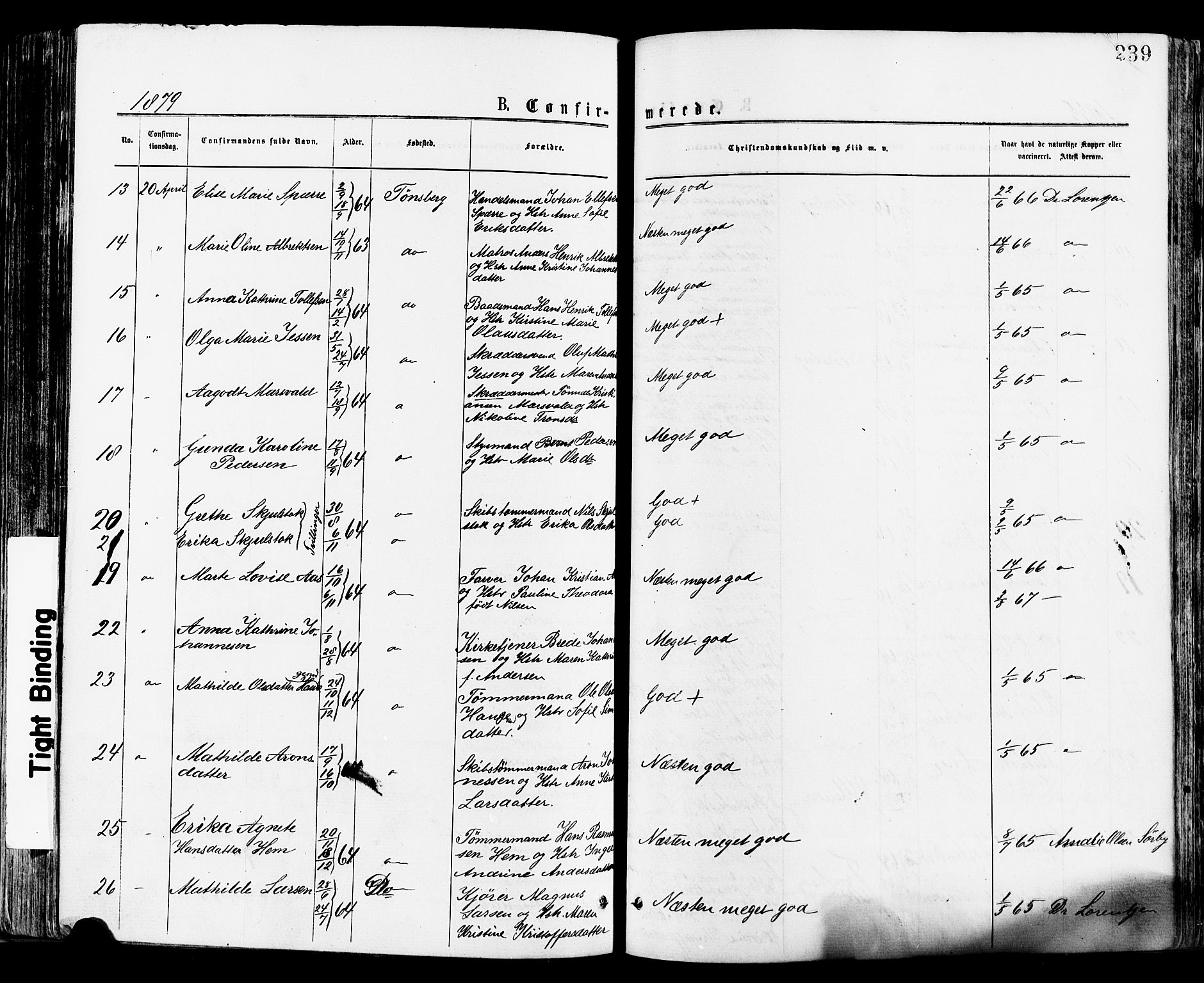 Tønsberg kirkebøker, AV/SAKO-A-330/F/Fa/L0010: Parish register (official) no. I 10, 1874-1880, p. 239