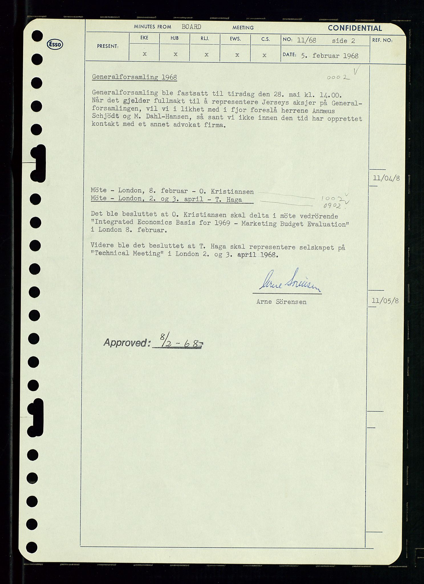 Pa 0982 - Esso Norge A/S, AV/SAST-A-100448/A/Aa/L0002/0004: Den administrerende direksjon Board minutes (styrereferater) / Den administrerende direksjon Board minutes (styrereferater), 1968, p. 18