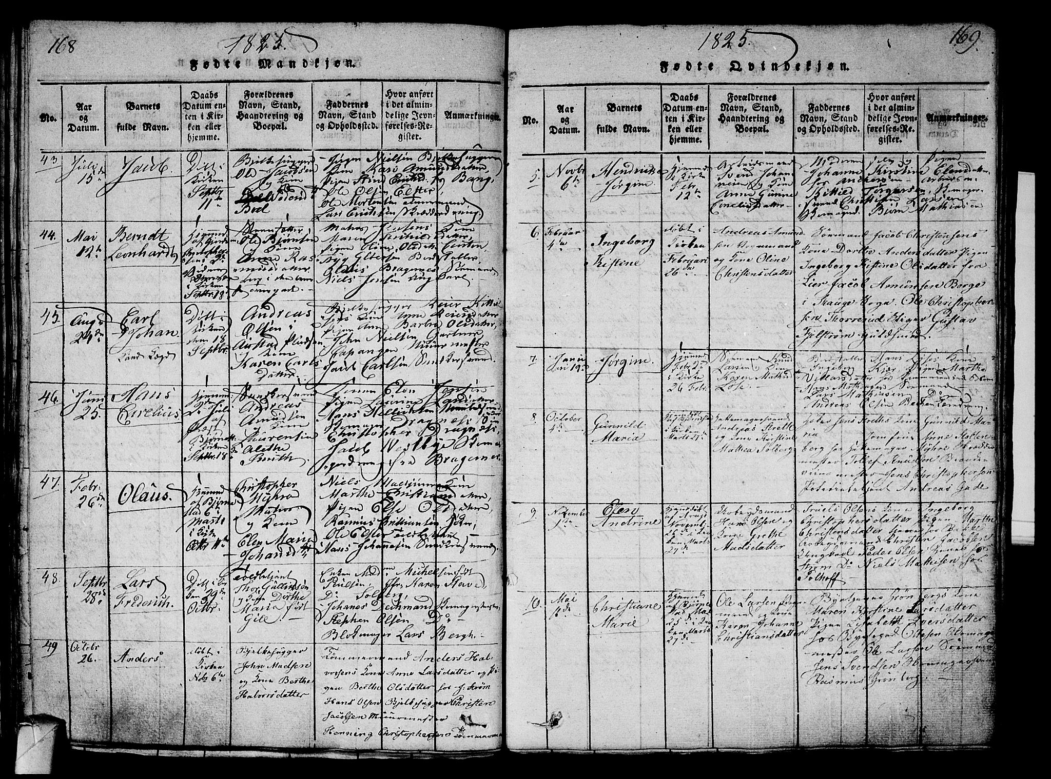 Strømsø kirkebøker, SAKO/A-246/G/Ga/L0001: Parish register (copy) no. 1, 1815-1829, p. 168-169