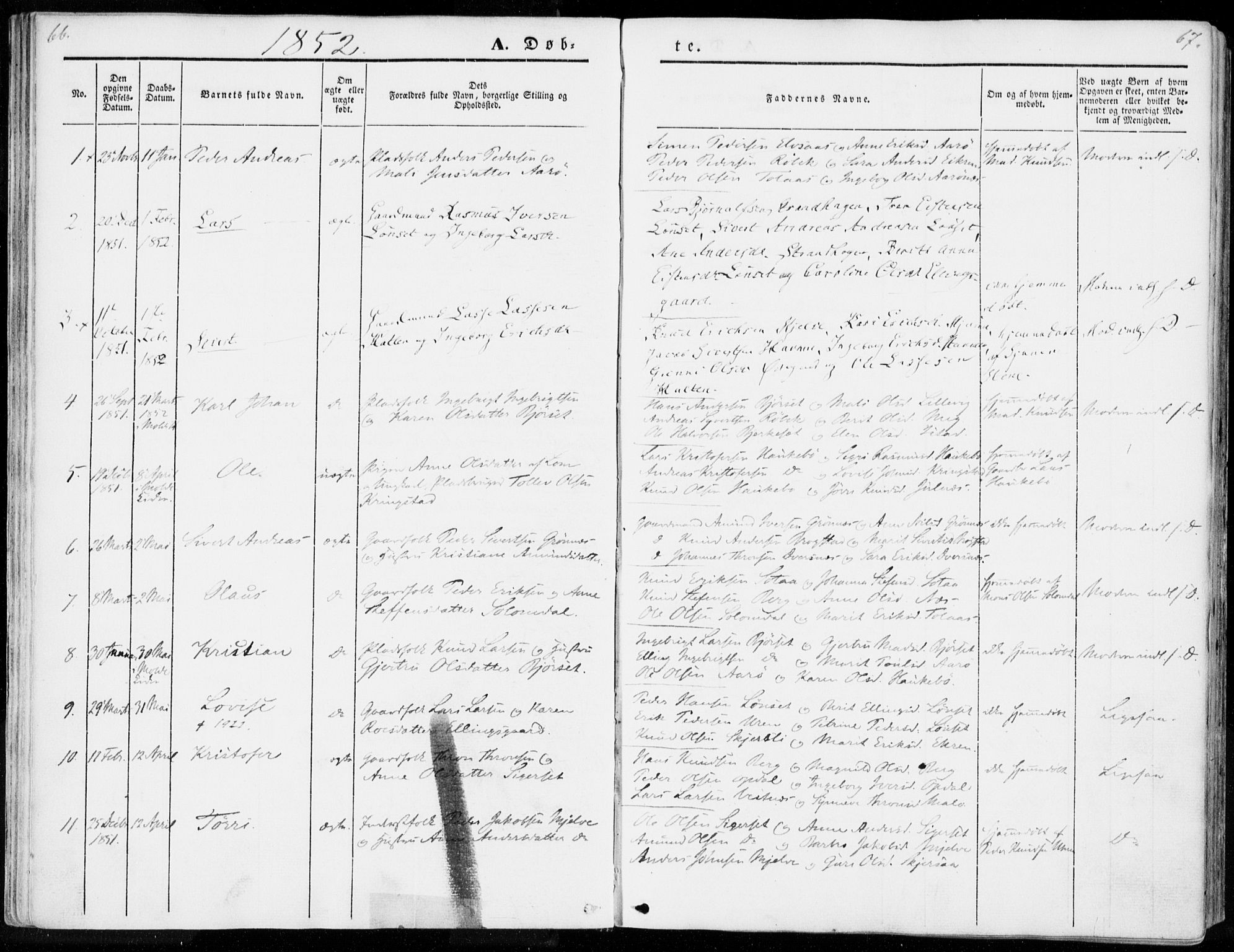 Ministerialprotokoller, klokkerbøker og fødselsregistre - Møre og Romsdal, SAT/A-1454/555/L0653: Parish register (official) no. 555A04, 1843-1869, p. 66-67