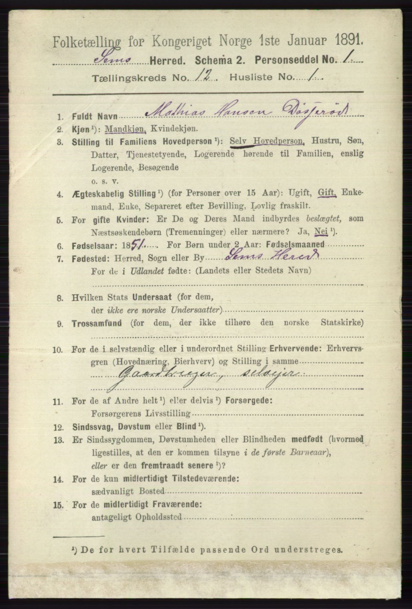 RA, 1891 census for 0721 Sem, 1891, p. 5756