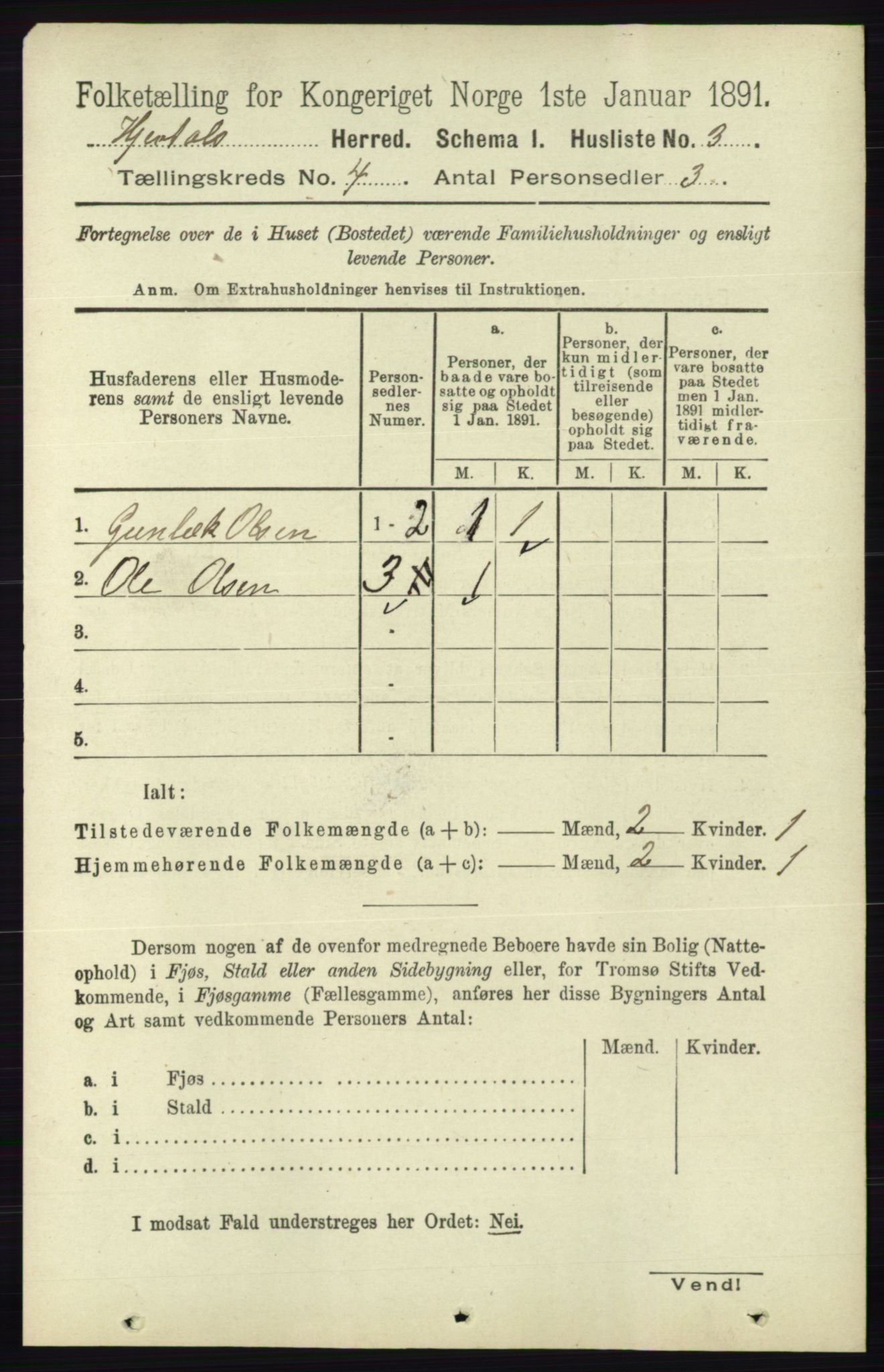 RA, 1891 census for 0827 Hjartdal, 1891, p. 1333