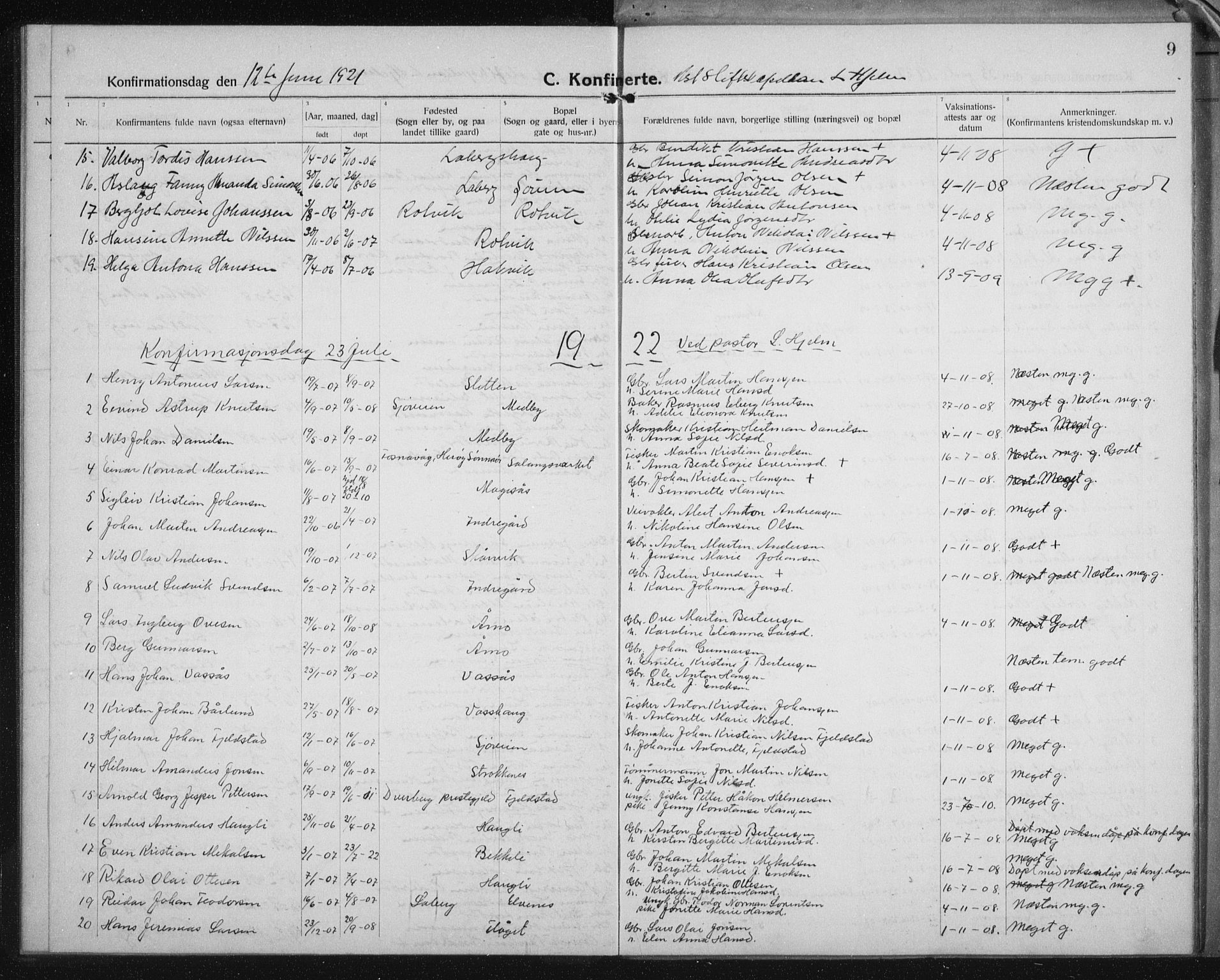 Salangen sokneprestembete, SATØ/S-1324/H/Ha/L0006klokker: Parish register (copy) no. 6, 1919-1937, p. 9