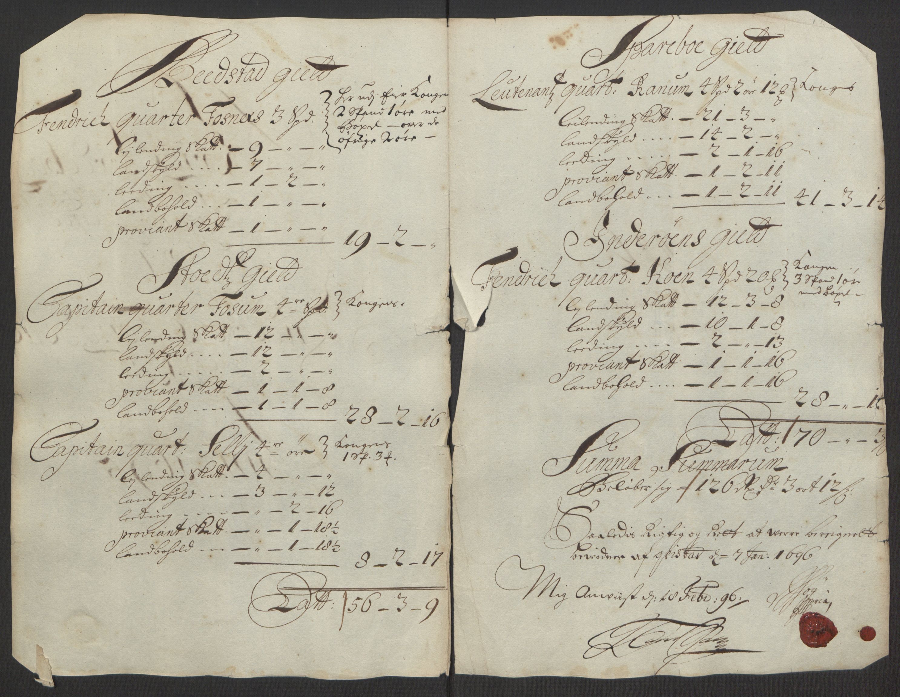 Rentekammeret inntil 1814, Reviderte regnskaper, Fogderegnskap, RA/EA-4092/R63/L4309: Fogderegnskap Inderøy, 1695-1697, p. 77