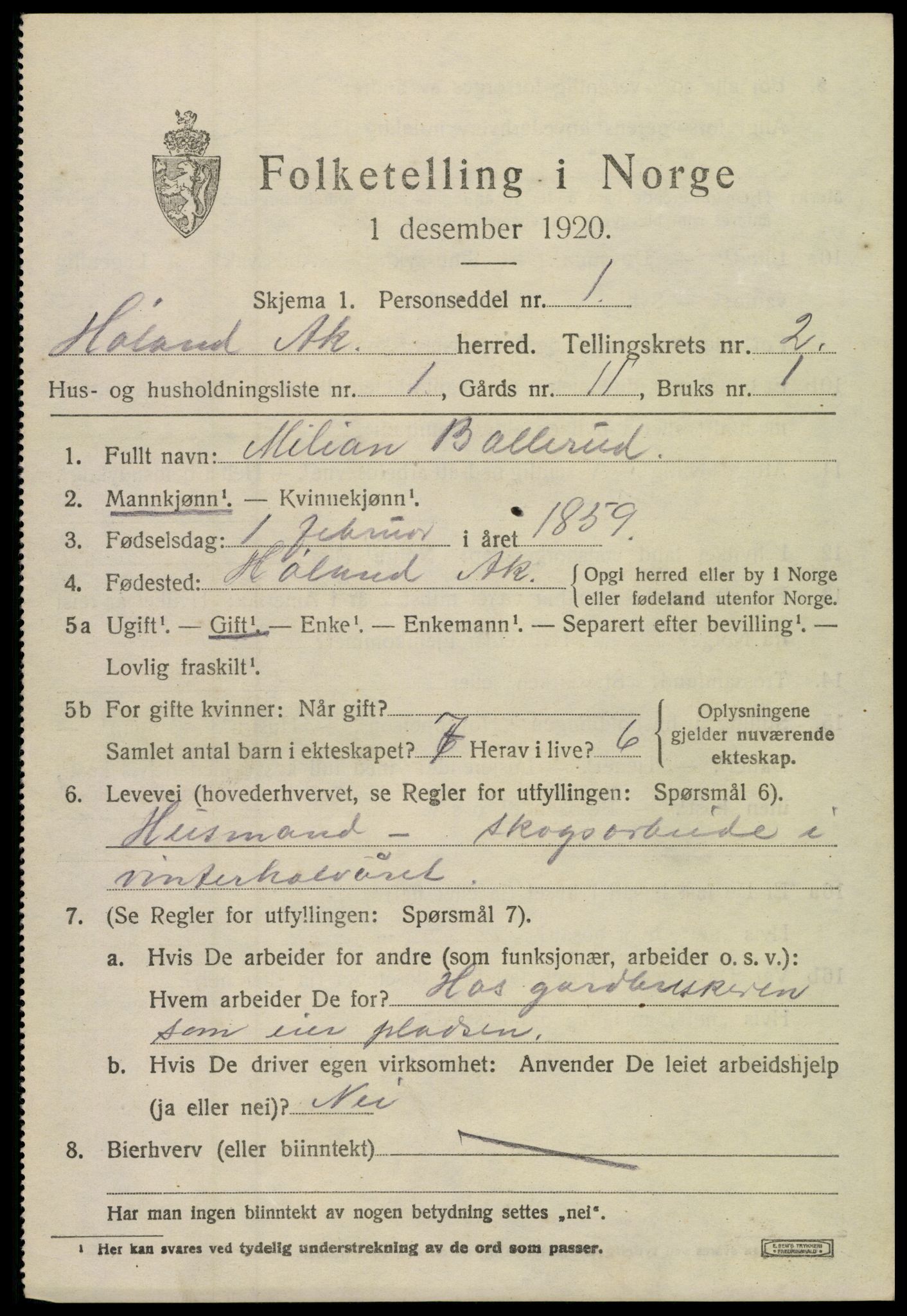 SAO, 1920 census for Høland, 1920, p. 3991