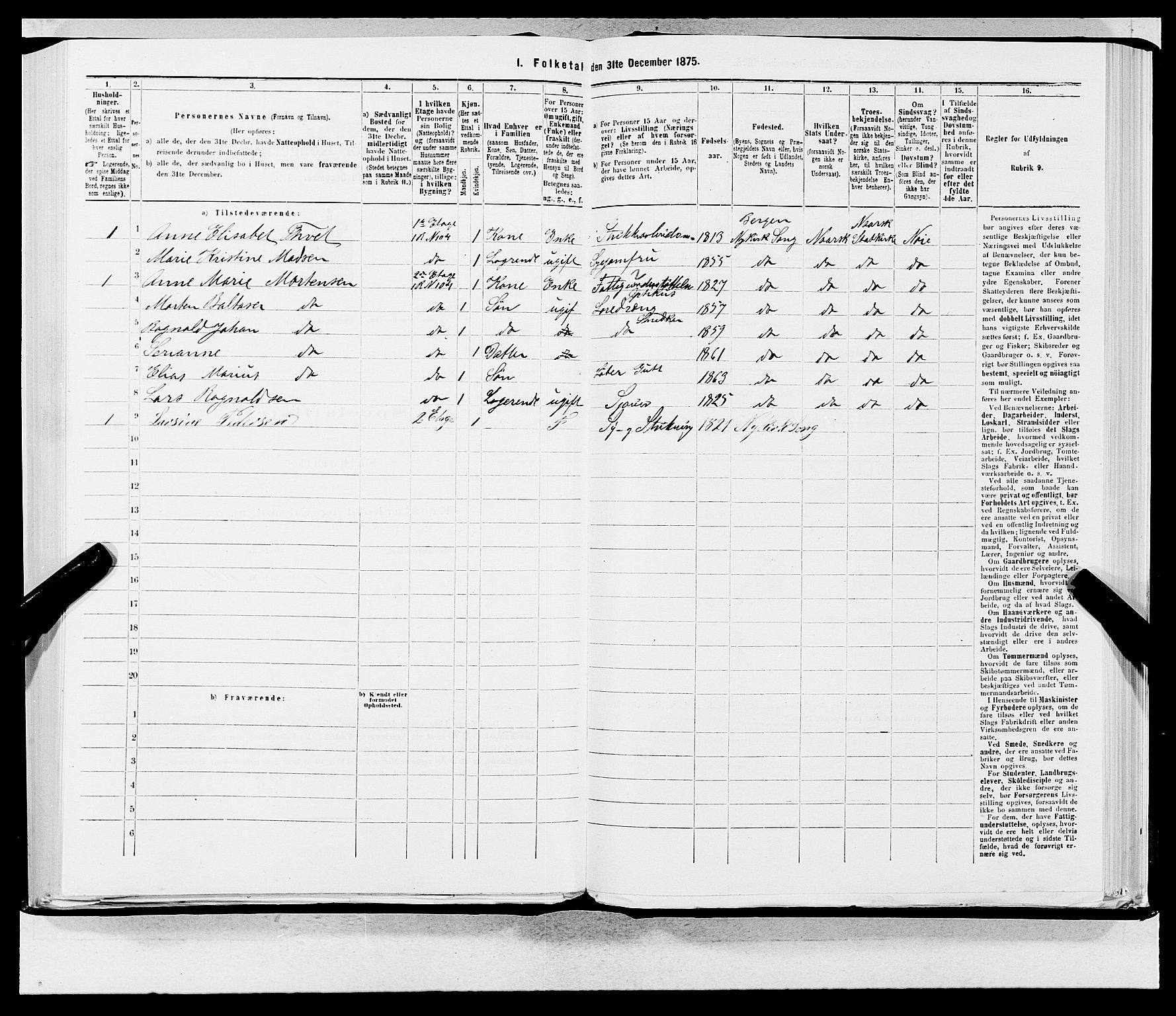 SAB, 1875 census for 1301 Bergen, 1875, p. 206