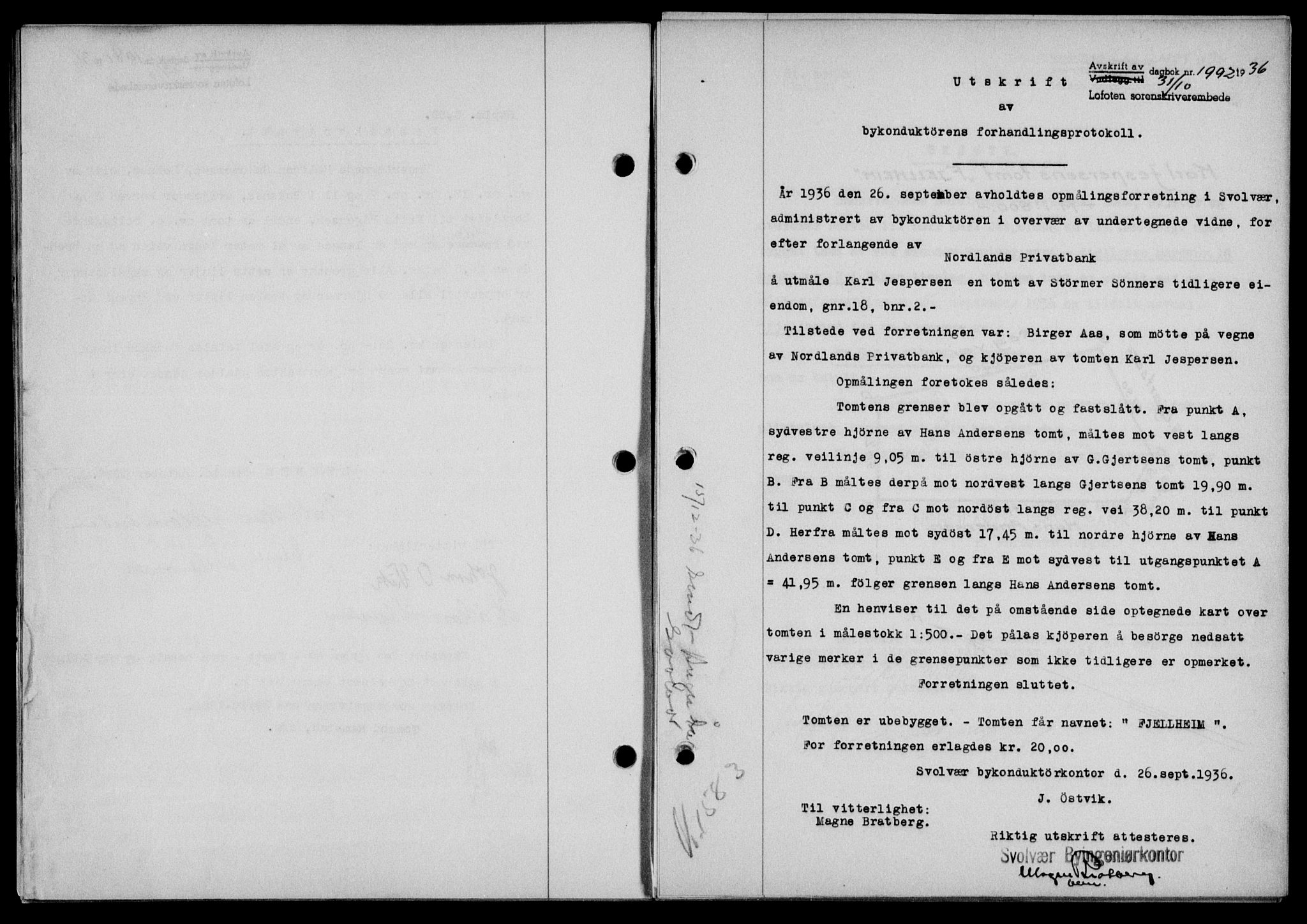 Lofoten sorenskriveri, SAT/A-0017/1/2/2C/L0001a: Mortgage book no. 1a, 1936-1937, Diary no: : 1992/1936