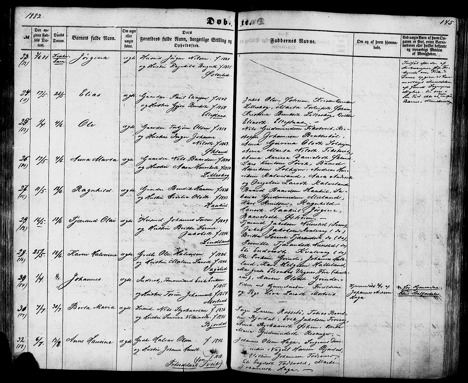 Skjold sokneprestkontor, AV/SAST-A-101847/H/Ha/Haa/L0008: Parish register (official) no. A 8, 1856-1882, p. 145