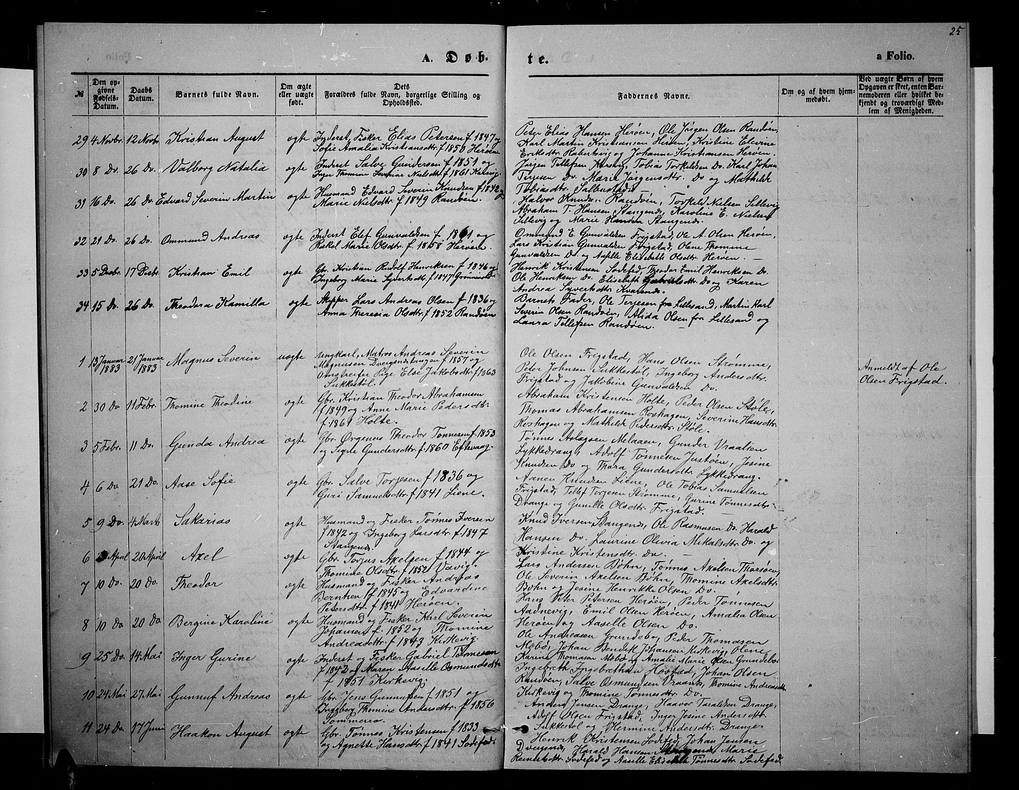 Oddernes sokneprestkontor, AV/SAK-1111-0033/F/Fb/Fbb/L0001: Parish register (copy) no. B 1, 1871-1888, p. 25