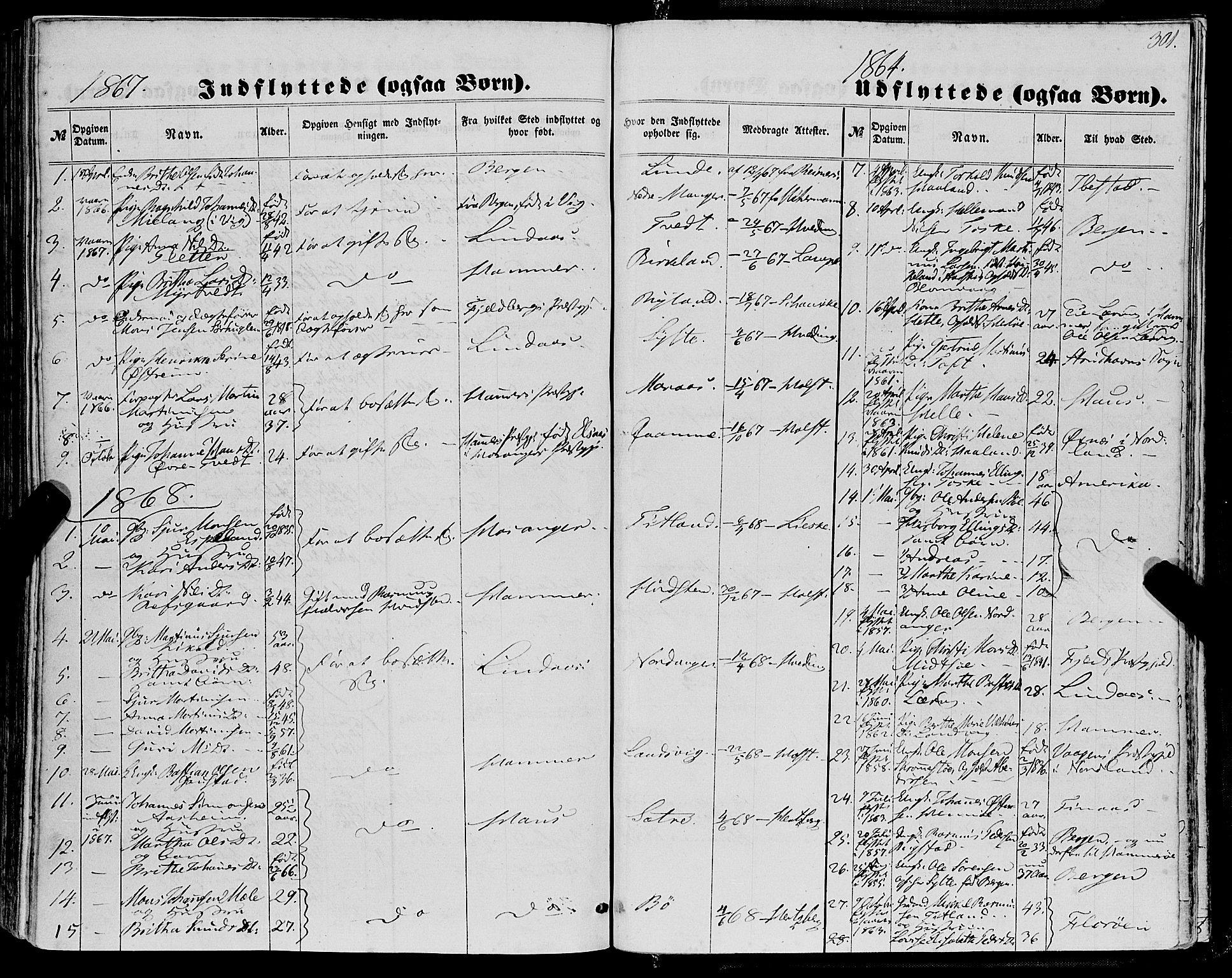 Manger sokneprestembete, SAB/A-76801/H/Haa: Parish register (official) no. A 7, 1860-1870, p. 301