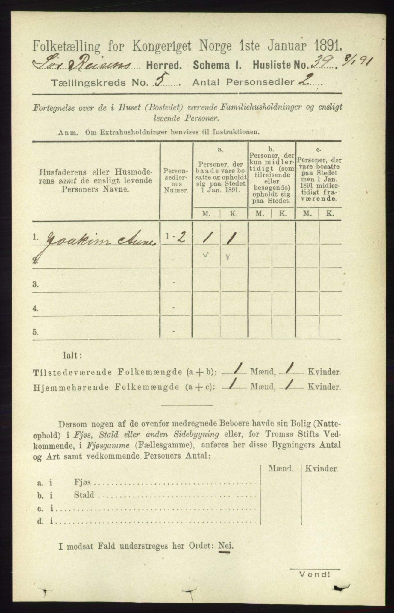 RA, 1891 census for 1925 Sørreisa, 1891, p. 1547