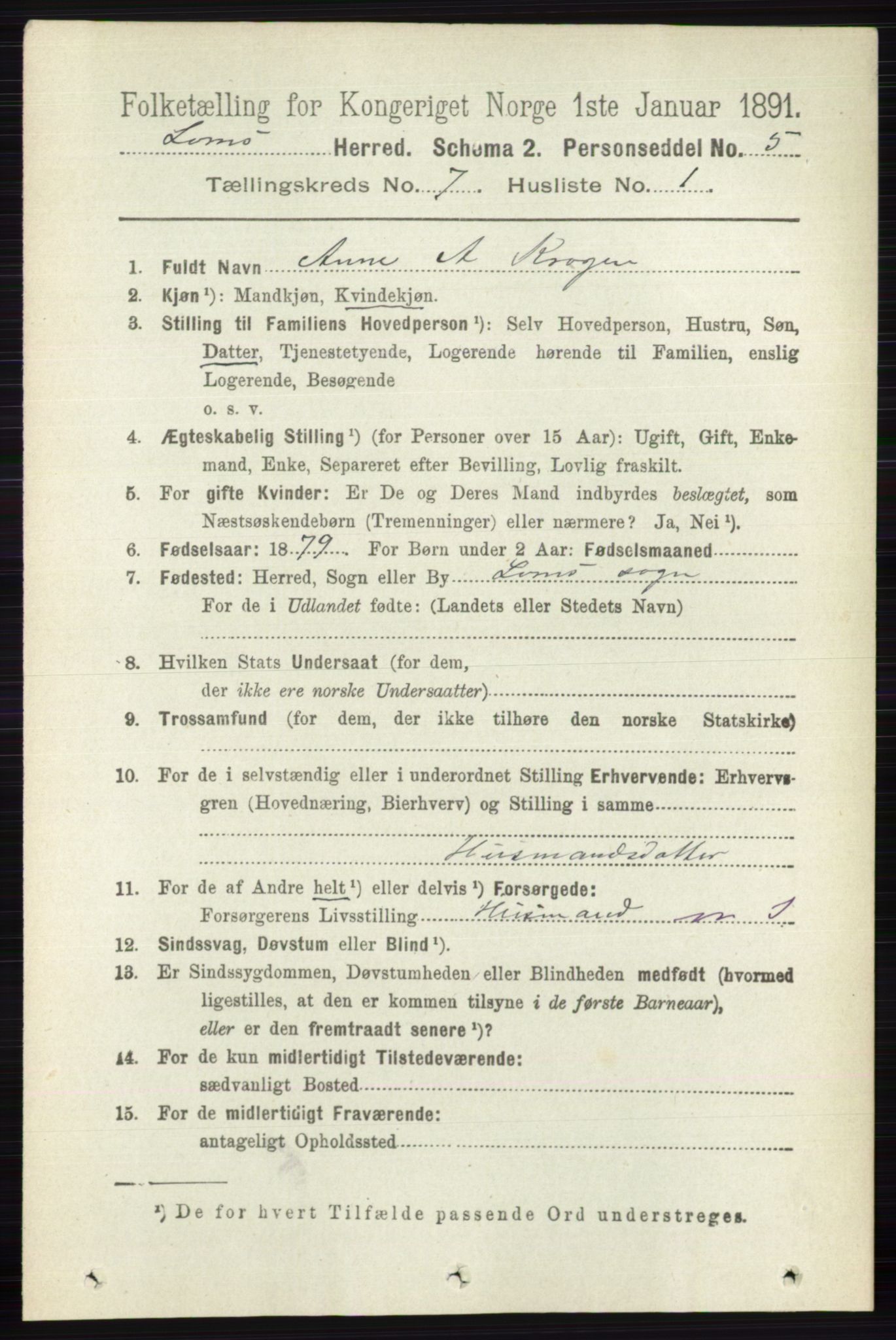 RA, 1891 census for 0514 Lom, 1891, p. 2802