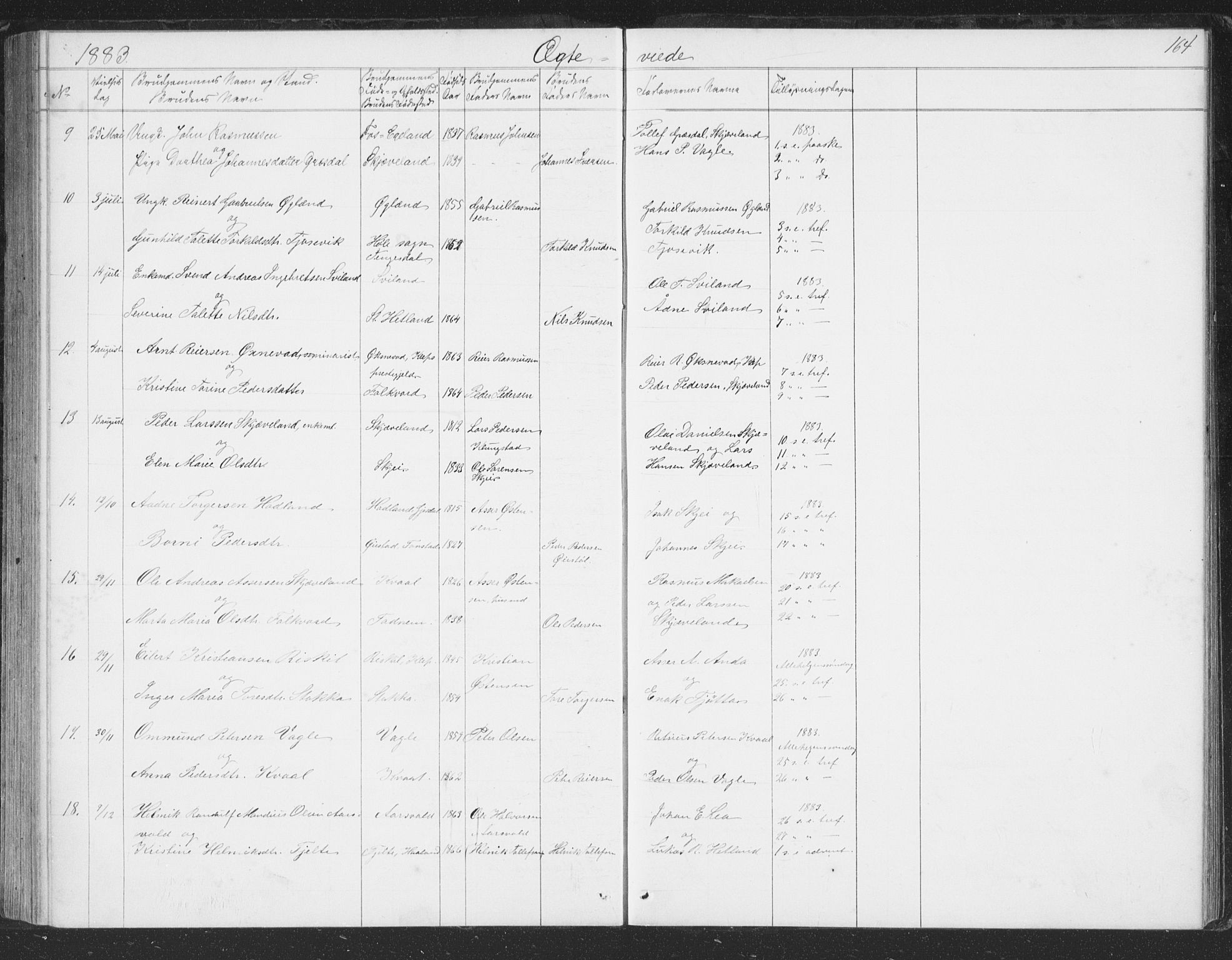 Høyland sokneprestkontor, AV/SAST-A-101799/001/30BB/L0002: Parish register (copy) no. B 2, 1874-1886, p. 164