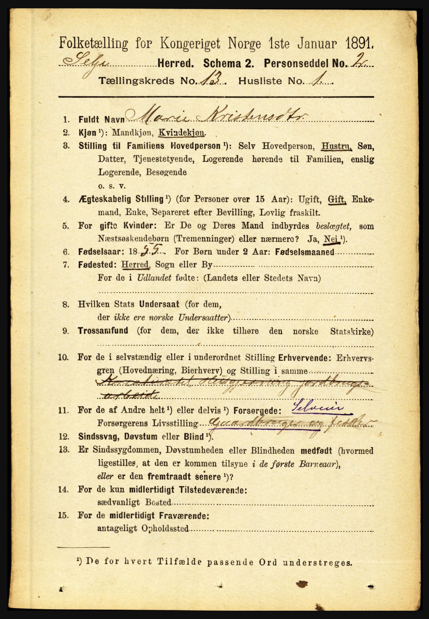 RA, 1891 census for 1441 Selje, 1891, p. 4108