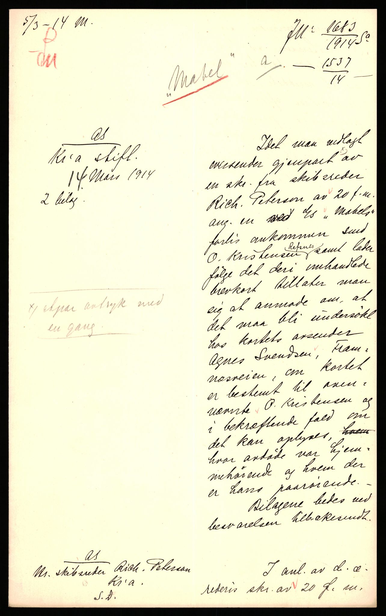 Handelsdepartementet, Sjøfartsavdelingen, 1. sjømannskontor, AV/RA-S-1405/D/Dm/L0010: Forliste skip Lar - Min, 1906-1920, p. 543