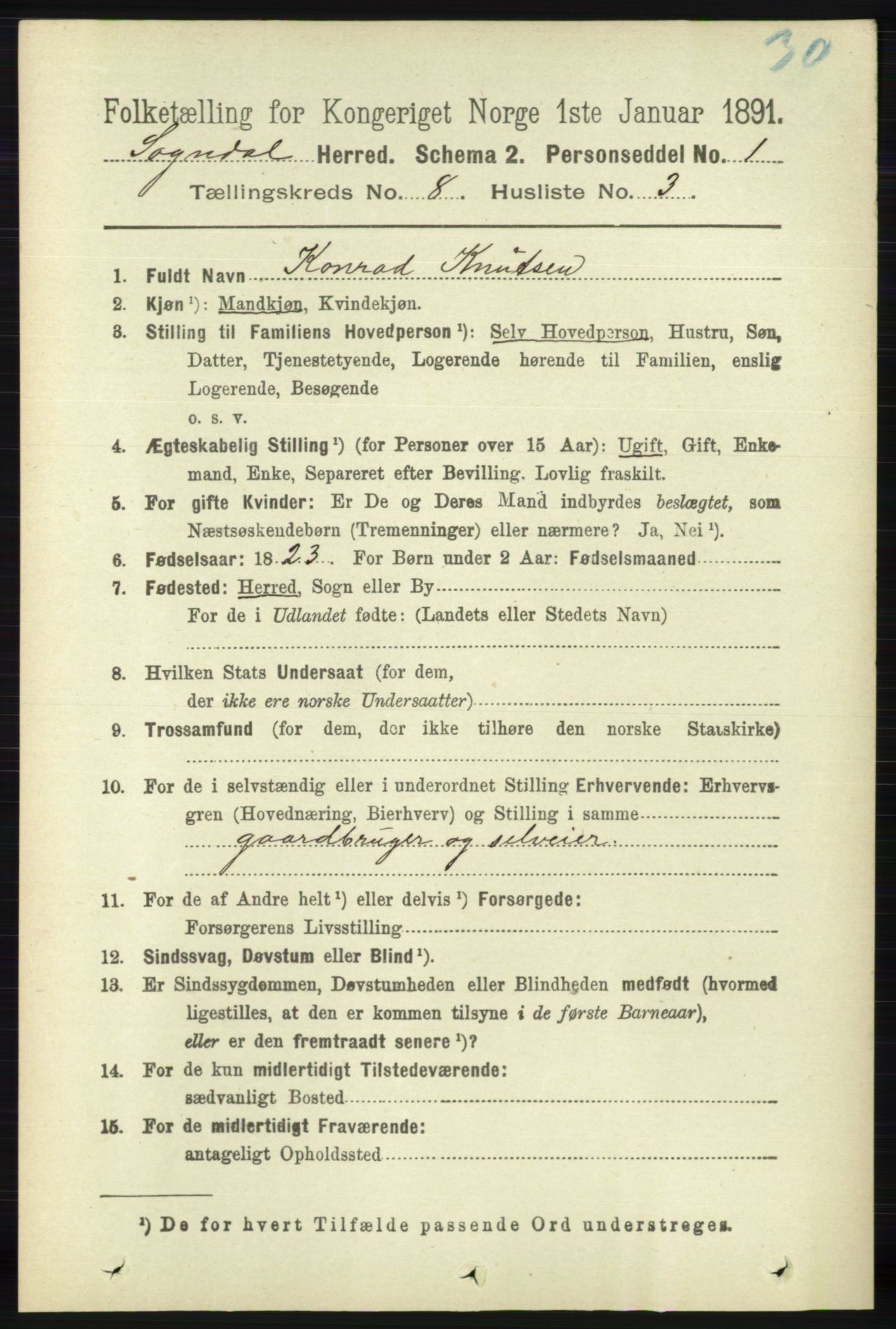 RA, 1891 census for 1111 Sokndal, 1891, p. 2703