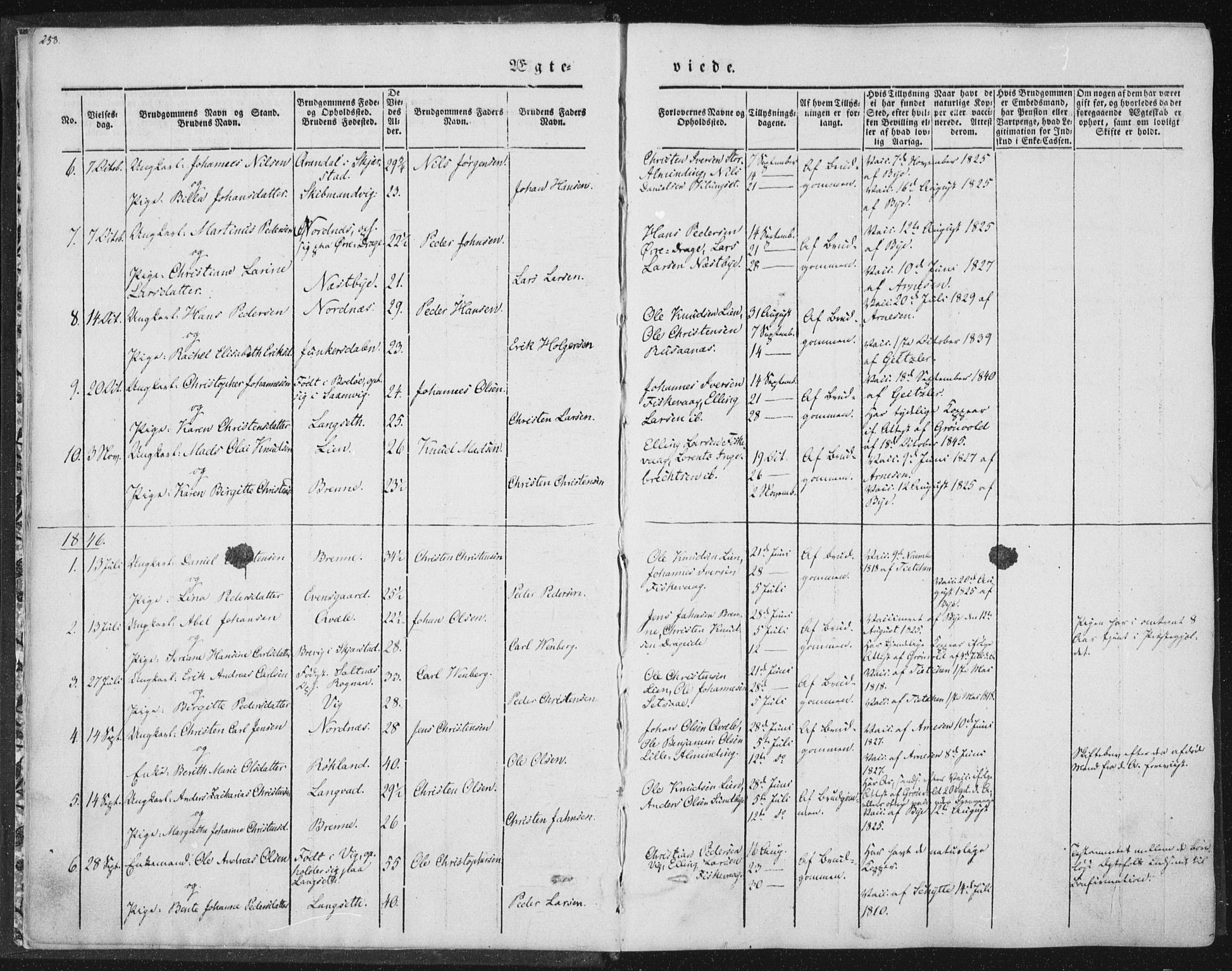 Ministerialprotokoller, klokkerbøker og fødselsregistre - Nordland, AV/SAT-A-1459/847/L0667: Parish register (official) no. 847A07, 1842-1871, p. 258