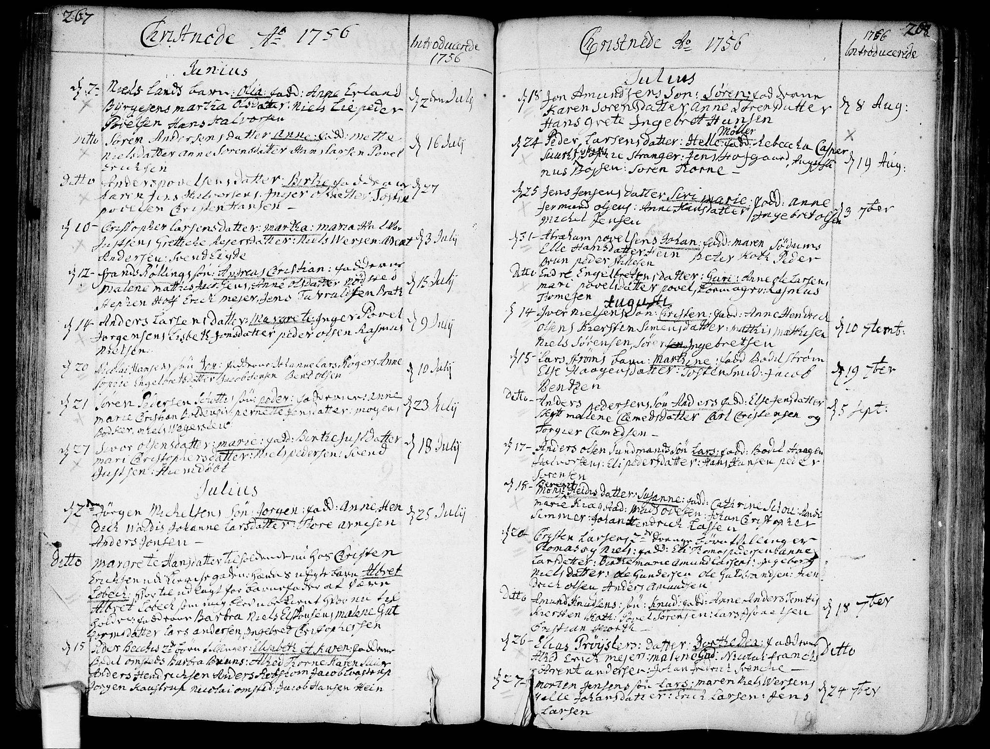Bragernes kirkebøker, SAKO/A-6/F/Fa/L0004: Parish register (official) no. I 4, 1734-1759, p. 267-268