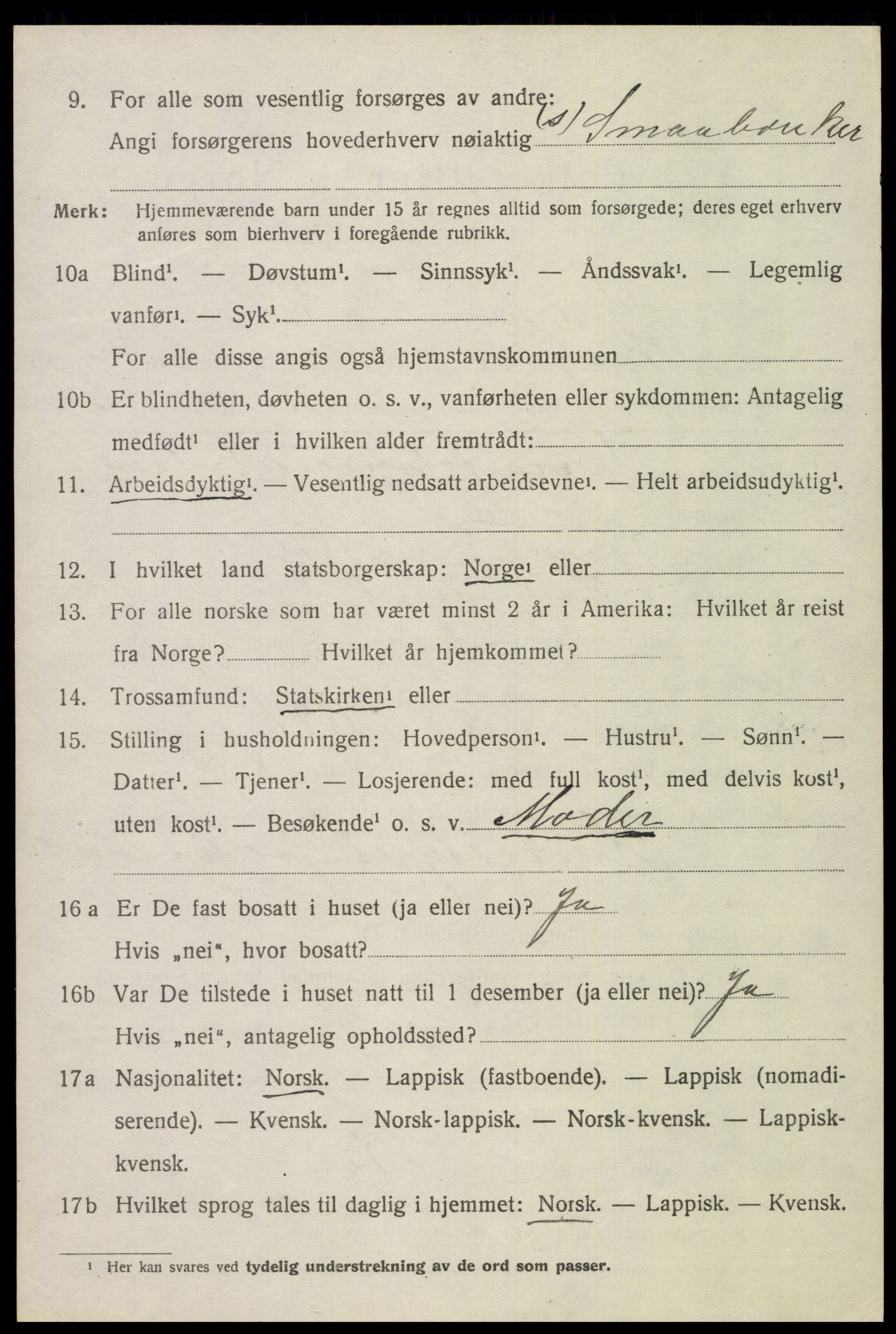 SAT, 1920 census for Vågan, 1920, p. 9310