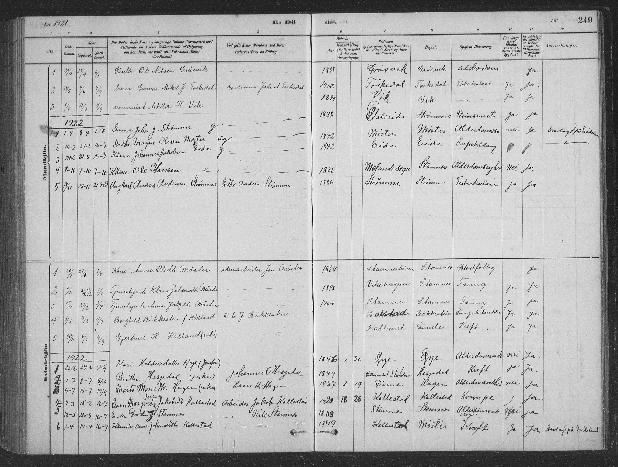 Vaksdal Sokneprestembete, AV/SAB-A-78901/H/Hab: Parish register (copy) no. D 1, 1878-1939, p. 249