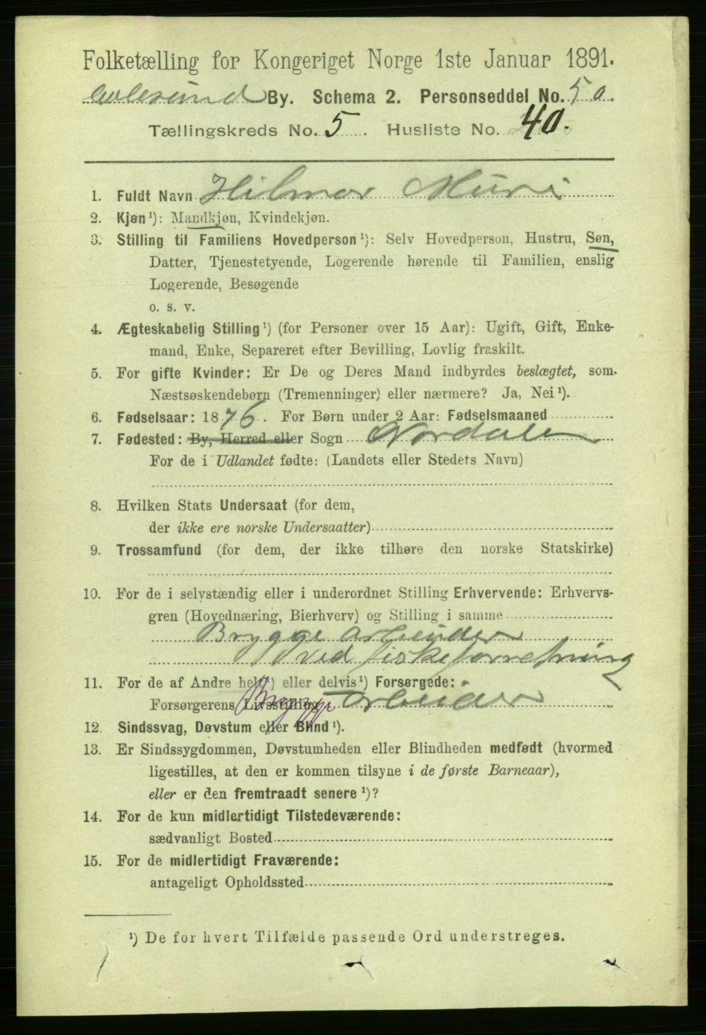 RA, 1891 census for 1501 Ålesund, 1891, p. 4345