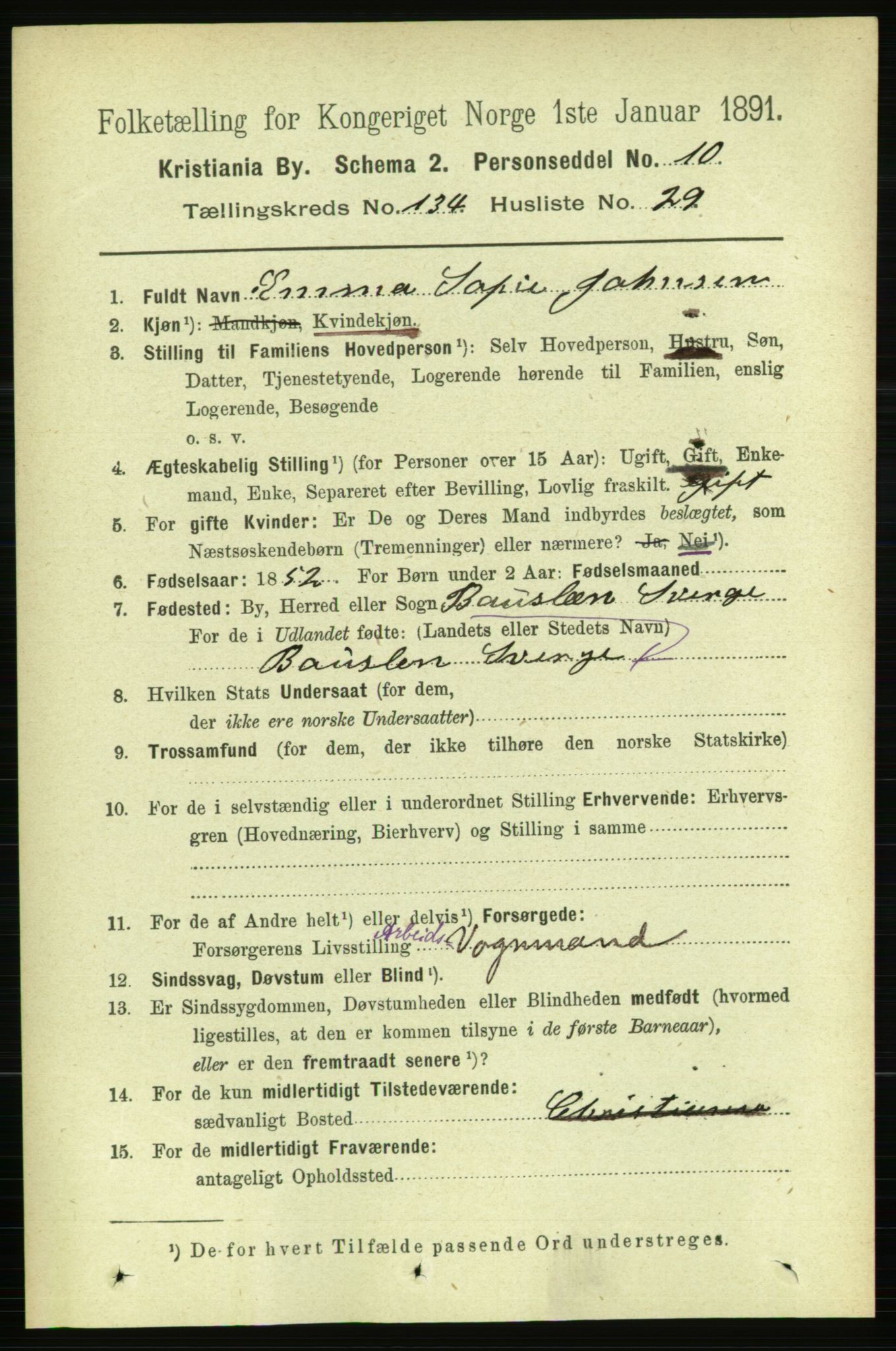 RA, 1891 census for 0301 Kristiania, 1891, p. 74063