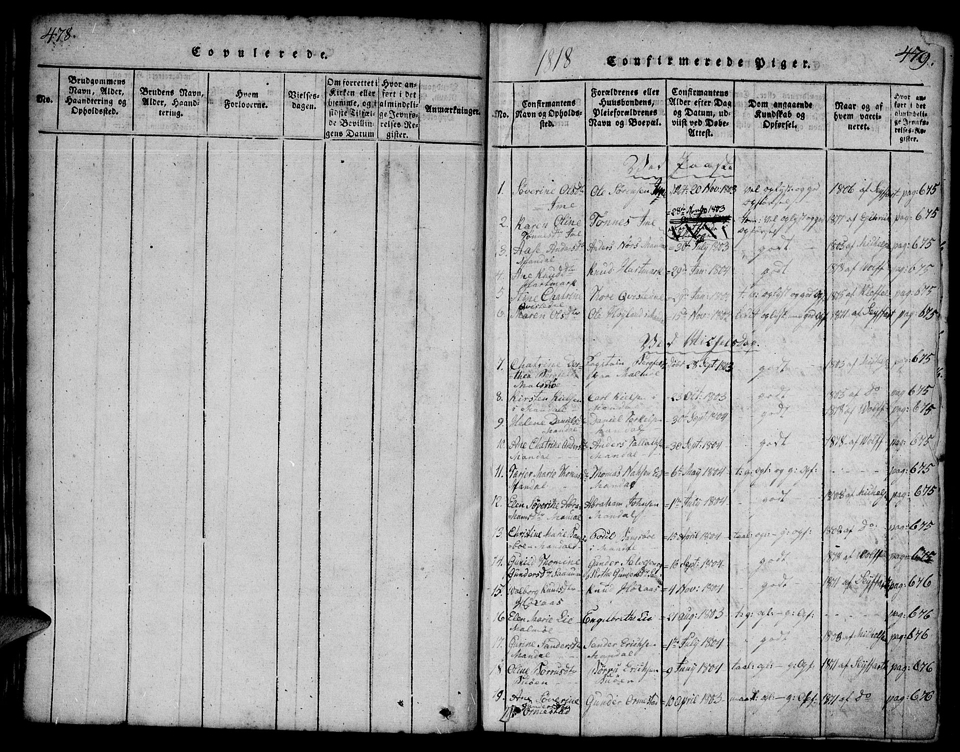 Mandal sokneprestkontor, SAK/1111-0030/F/Fa/Faa/L0010: Parish register (official) no. A 10, 1817-1830, p. 478-479