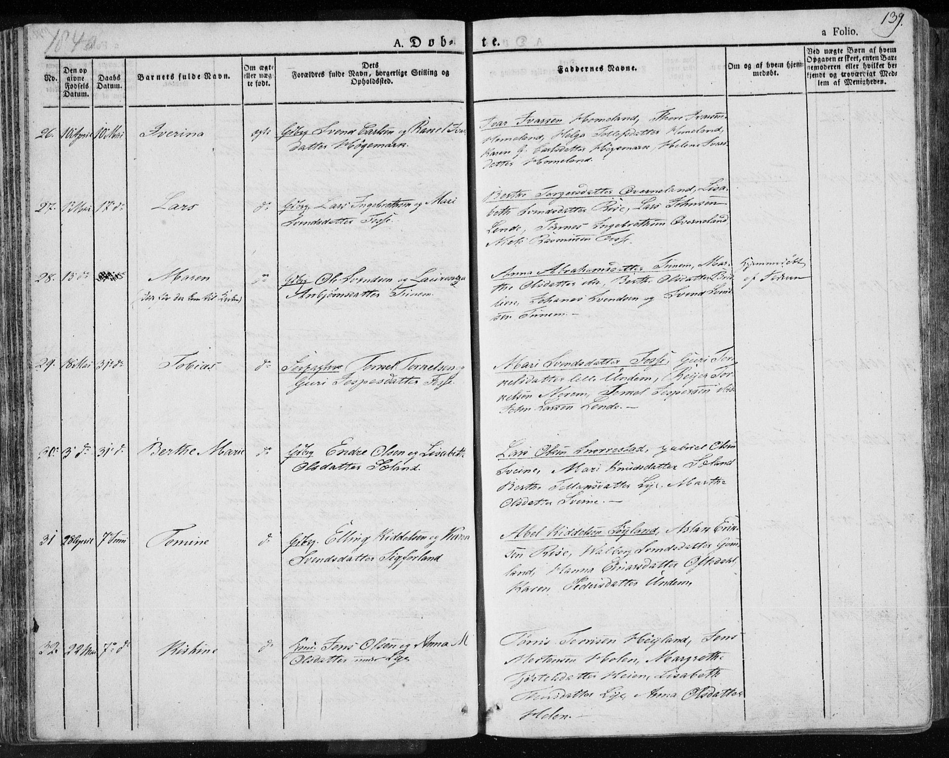 Lye sokneprestkontor, AV/SAST-A-101794/001/30BA/L0004: Parish register (official) no. A 4, 1826-1841, p. 139