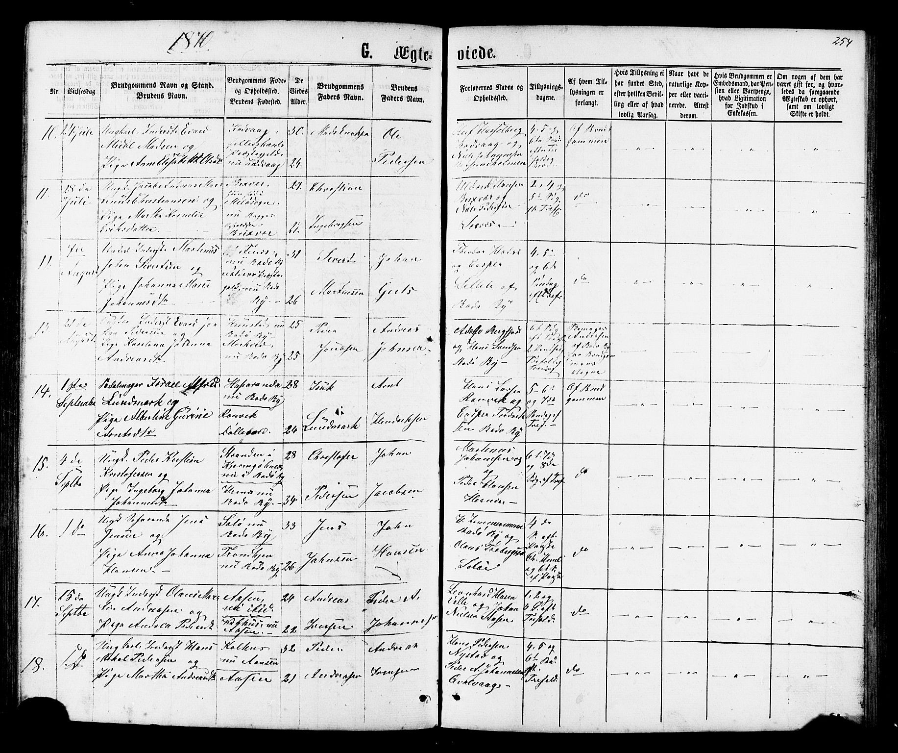 Ministerialprotokoller, klokkerbøker og fødselsregistre - Nordland, SAT/A-1459/801/L0029: Parish register (copy) no. 801C04, 1868-1878, p. 254