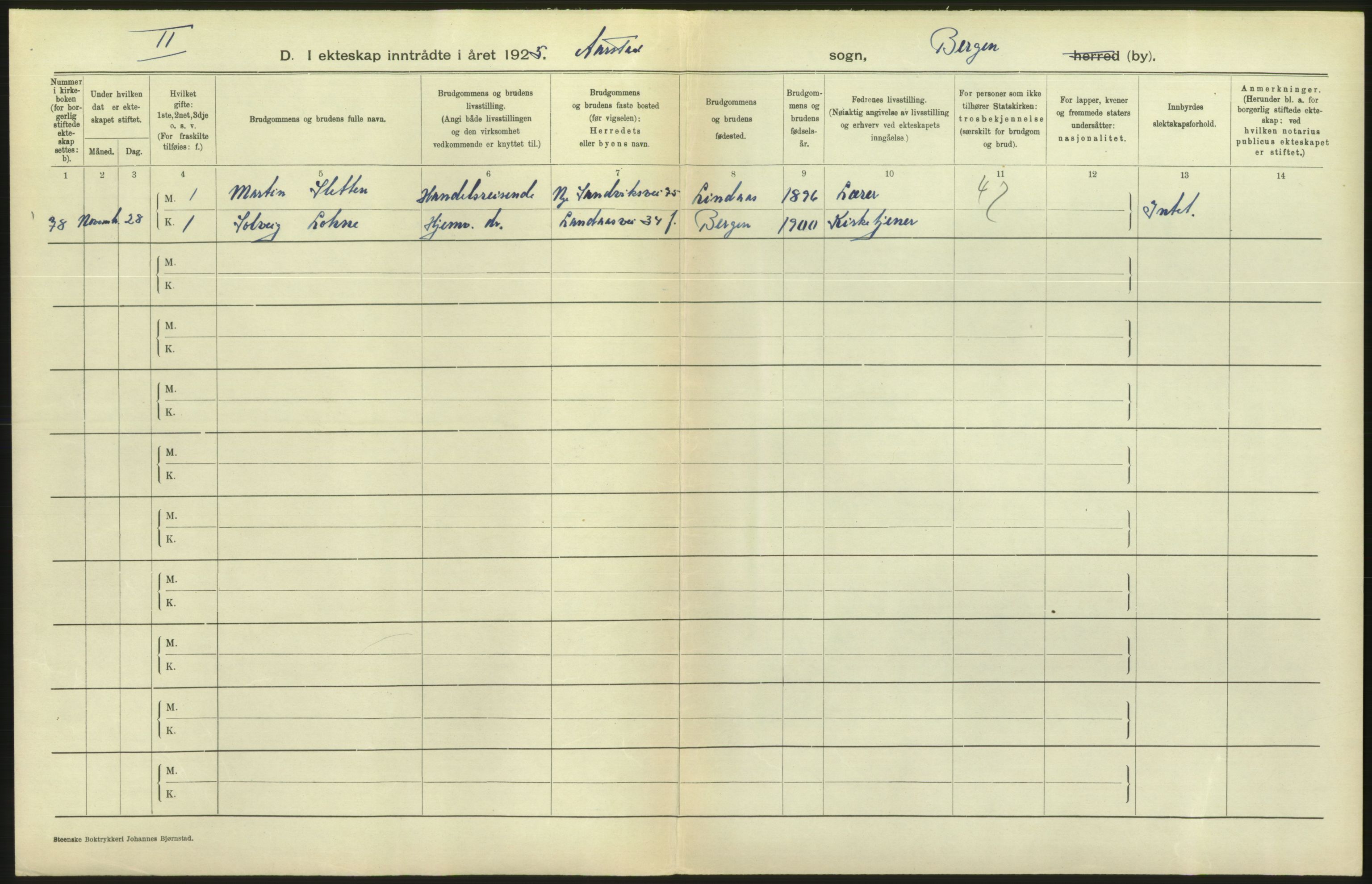 Statistisk sentralbyrå, Sosiodemografiske emner, Befolkning, RA/S-2228/D/Df/Dfc/Dfce/L0029: Bergen: Gifte, døde., 1925, p. 206