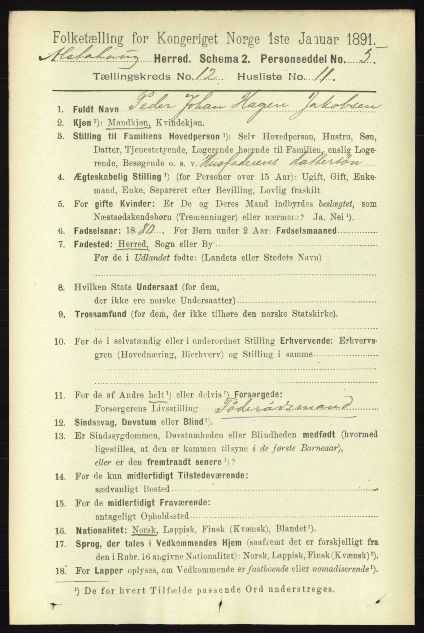 RA, 1891 census for 1820 Alstahaug, 1891, p. 4346