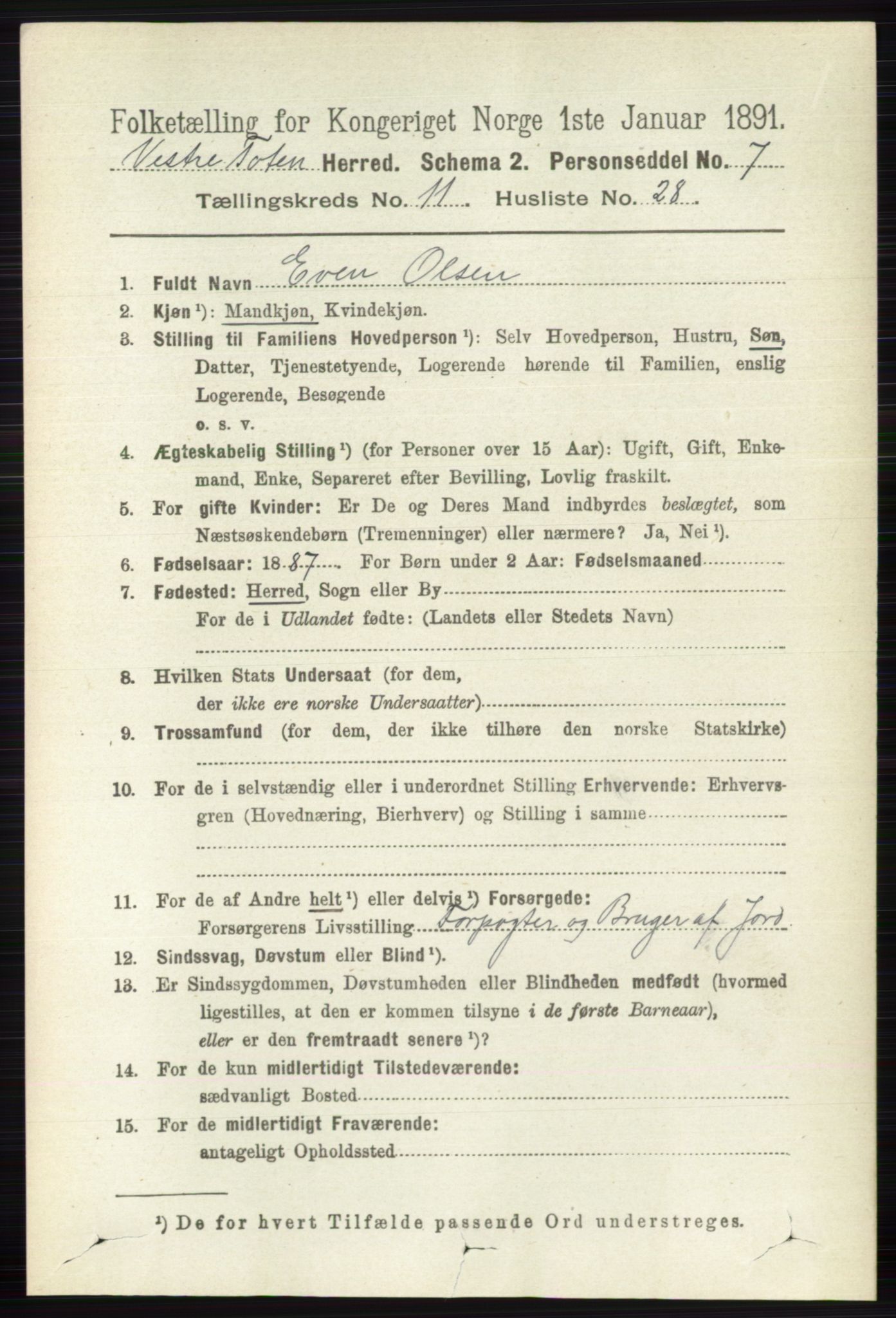 RA, 1891 census for 0529 Vestre Toten, 1891, p. 6856