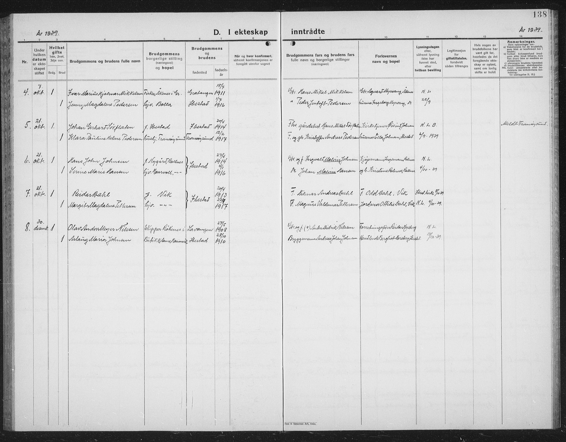 Ibestad sokneprestembete, AV/SATØ-S-0077/H/Ha/Hab/L0011klokker: Parish register (copy) no. 11, 1930-1942, p. 138