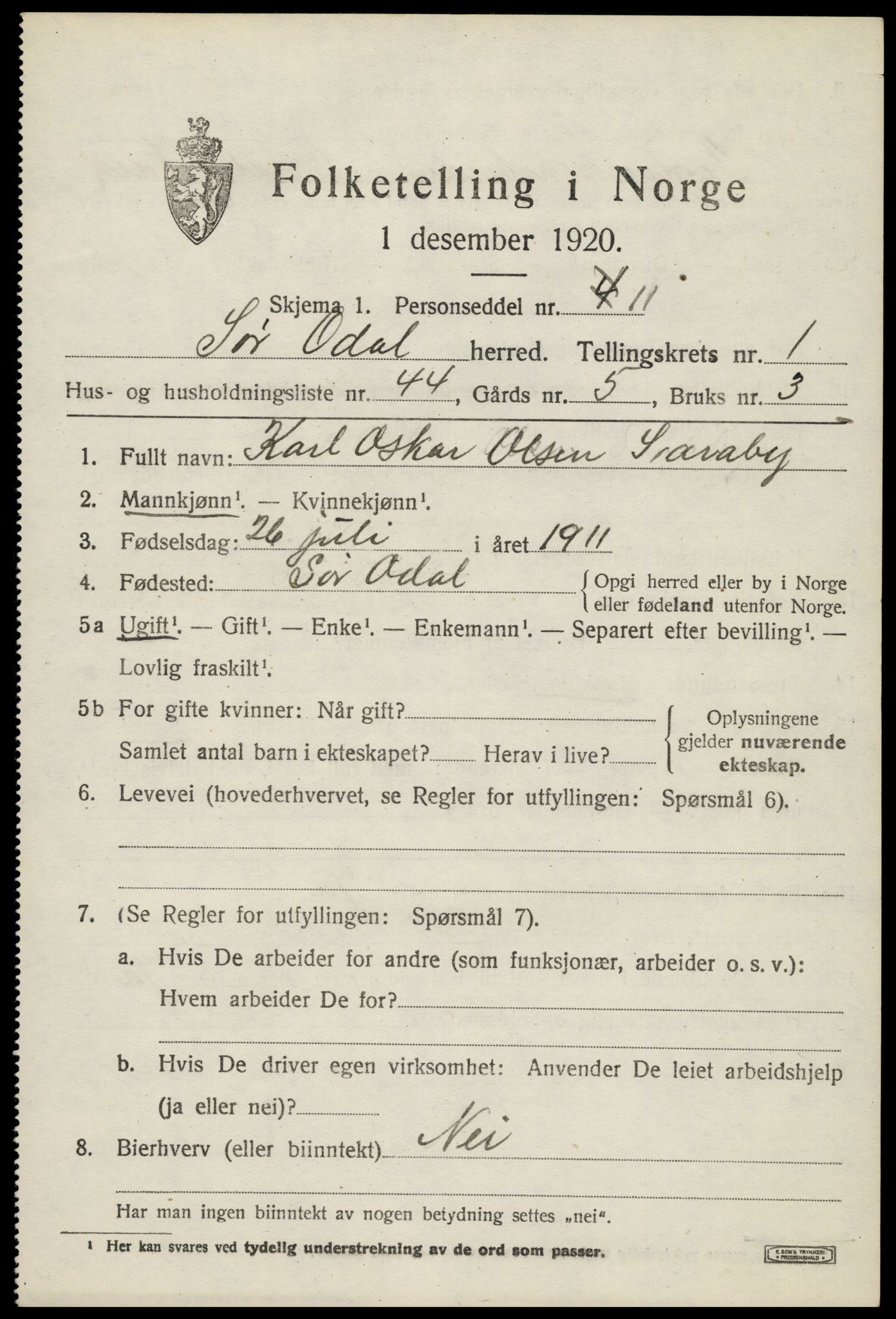 SAH, 1920 census for Sør-Odal, 1920, p. 2979